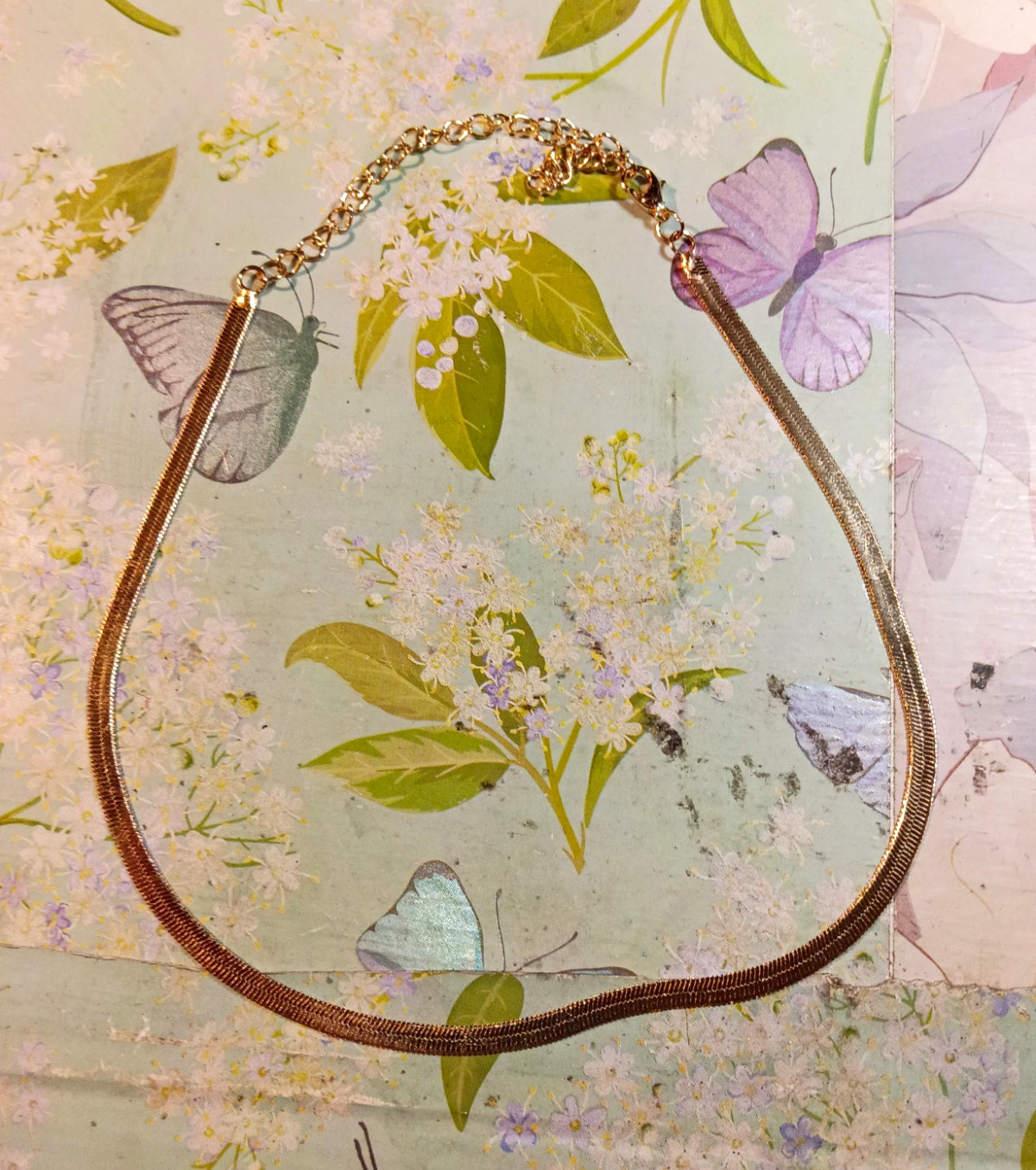Gold Tone Herringbone Chain Necklace Adjustable Extension Lobster Clasp
