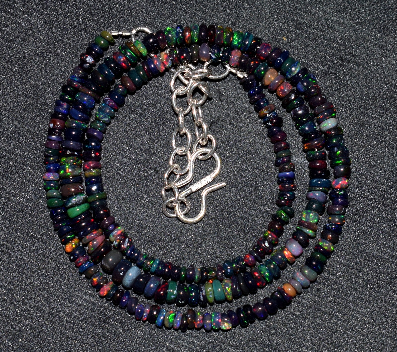 16″Natural Ethiopian Opal Wello Fire Opal Gemstone Bead Necklace F3670