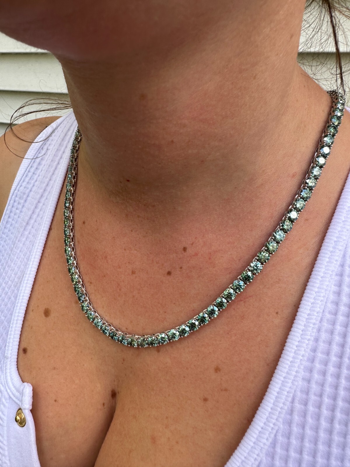 Blue Green MOISSANITE 5mm Tennis Chain 925 Silver Iced Necklace Passes Tester