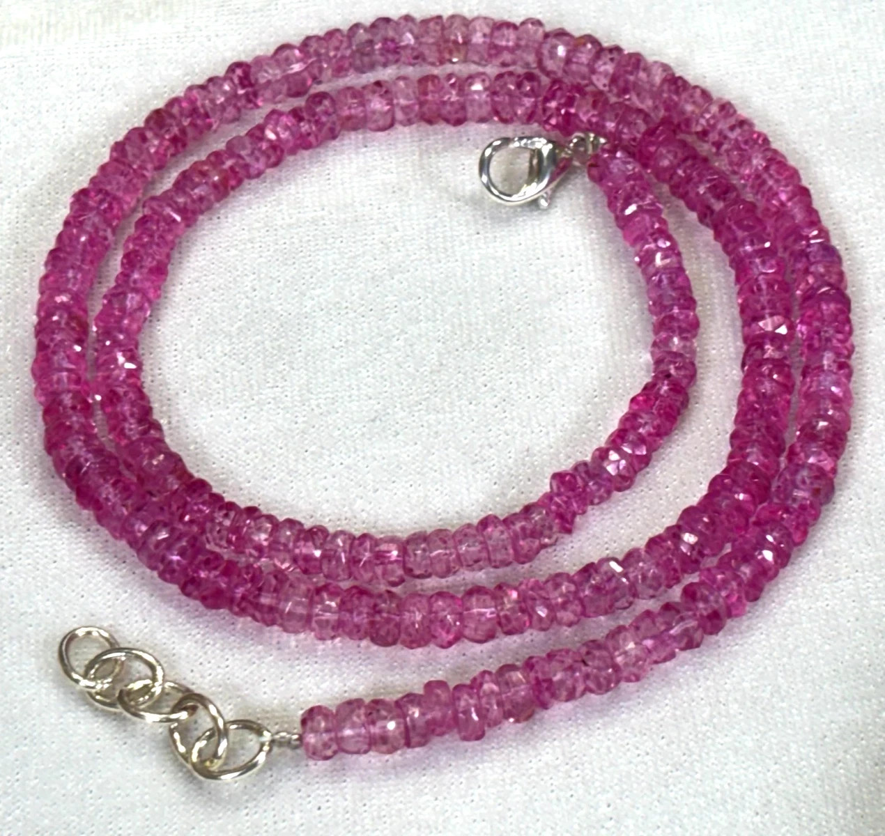 PINK TOPAZ COATED RONDELLE FACETED 4-5MM LOSE GEMSTONE BEADS 18″INCH NECKLACE