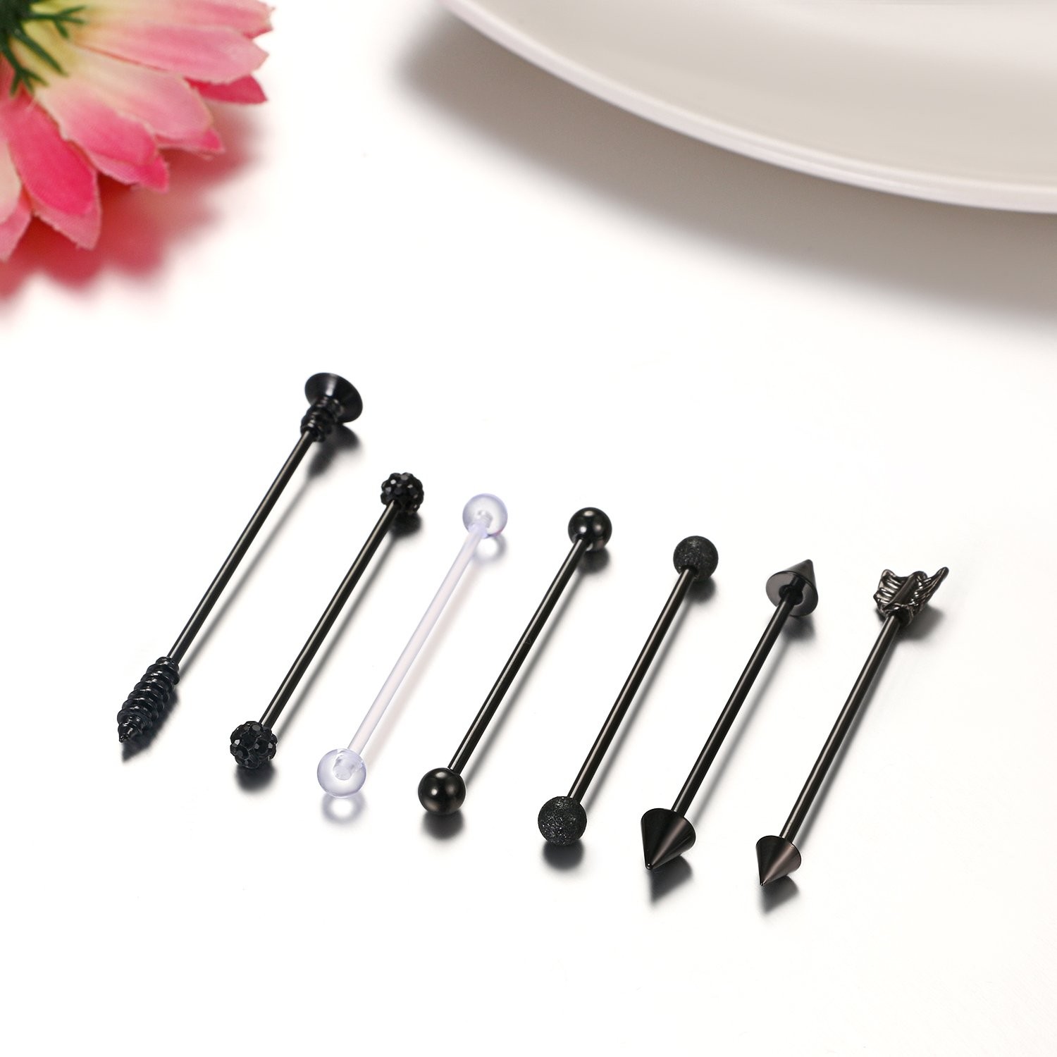 7PCS 14G 38mm Industrial Barbell Earrings Arrow Ear Cartilage Piercing Jewelry