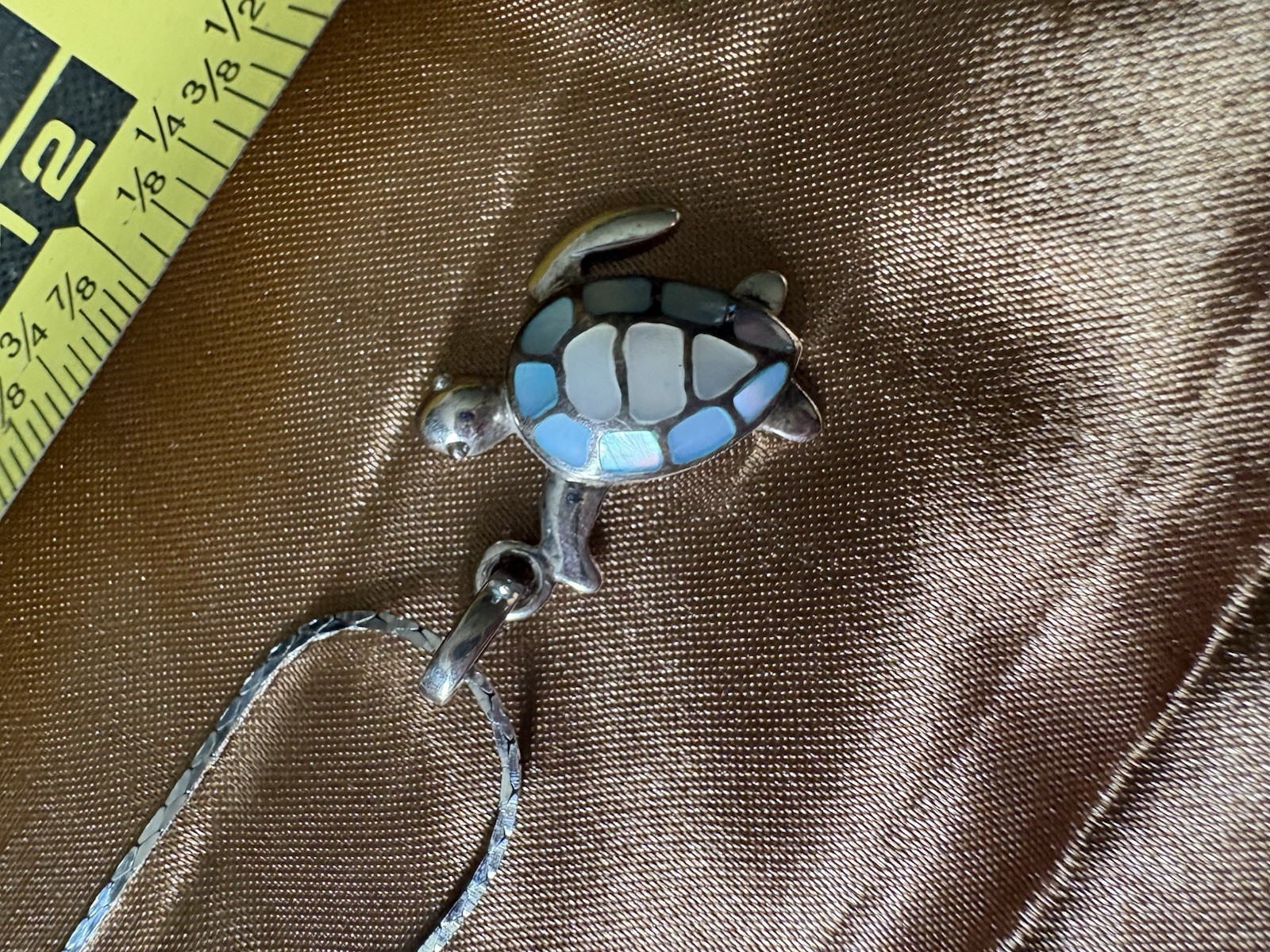 Sea Turtle Charm Pendant Necklace Silver Toned Stainless Chain Bronze Thailand