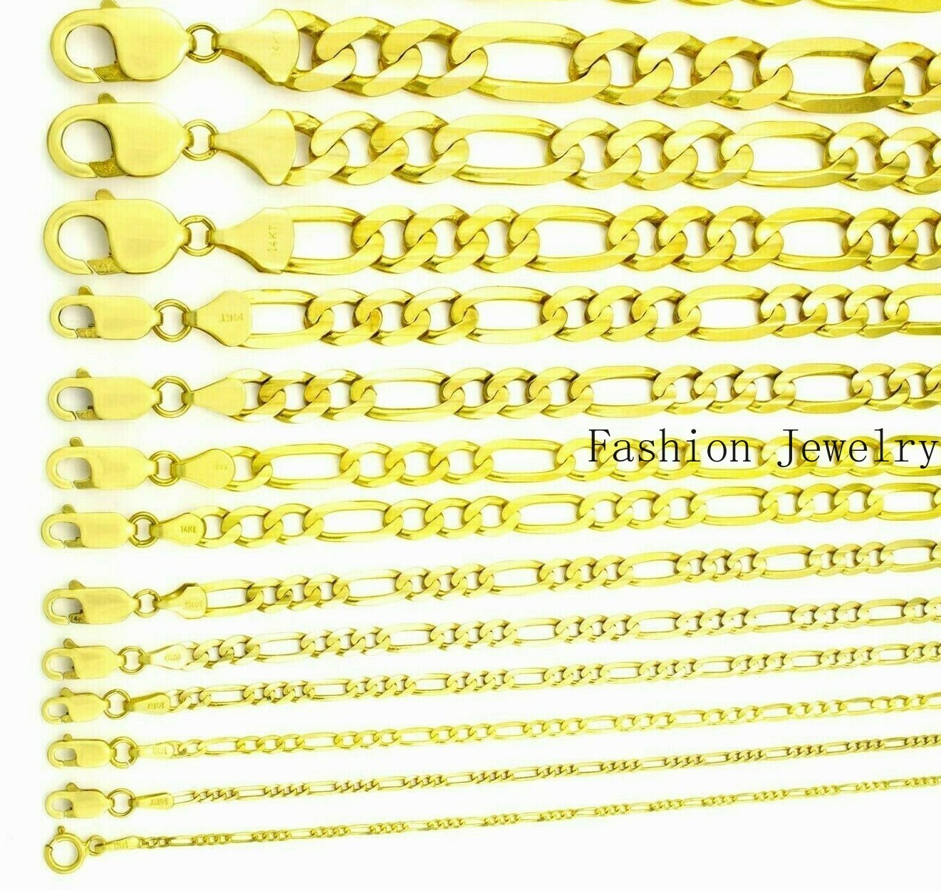 14K Solid Yellow Gold Figaro Link Chains Men’s/Women’s 1.5mm – 9.5mm 16 – 30″