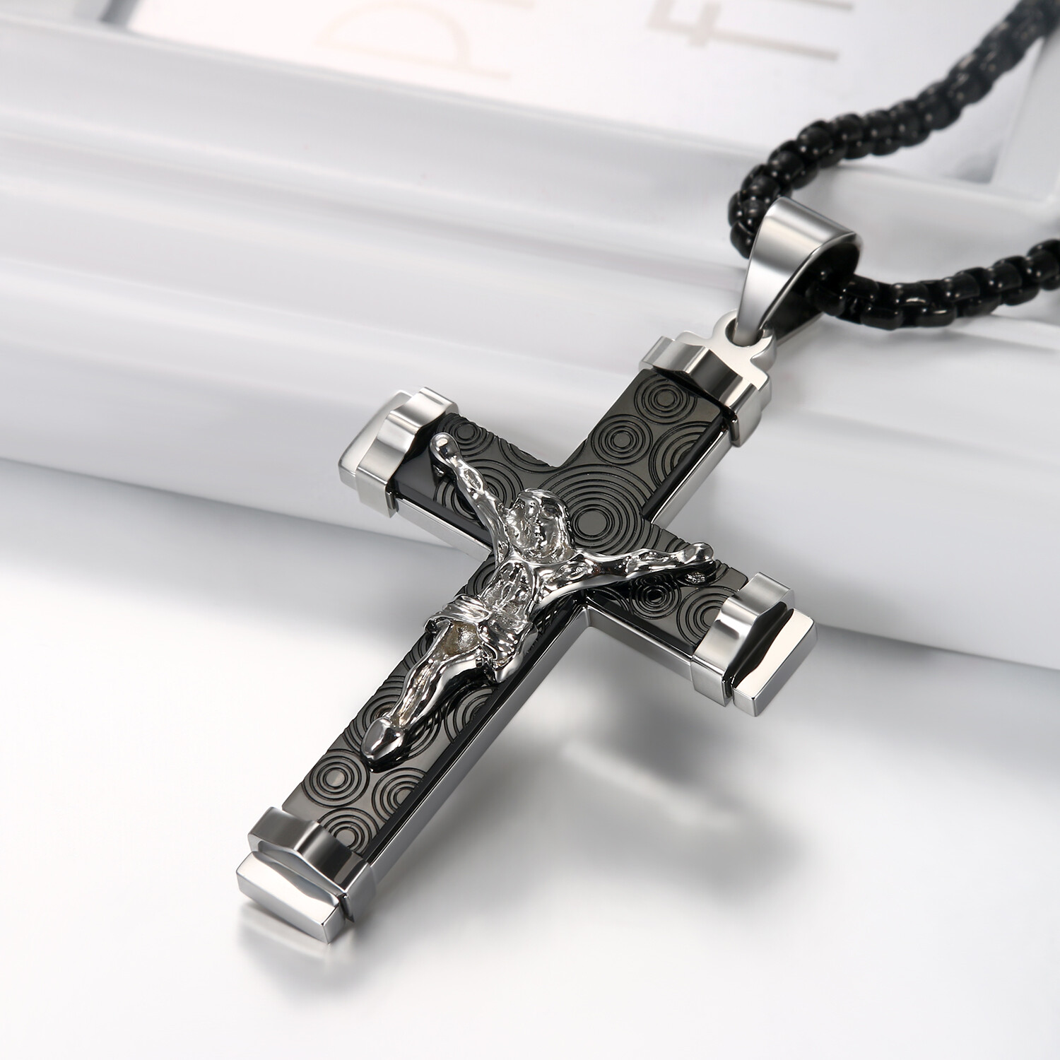 Men’s Silver Plated Christ Jesus Cross Crucifix Stainless Steel Pendant Necklace