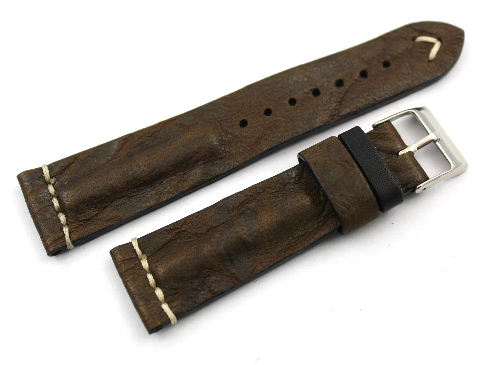 Handcrafted genuine leather strap dark brown 22/18mm excellent quality pin