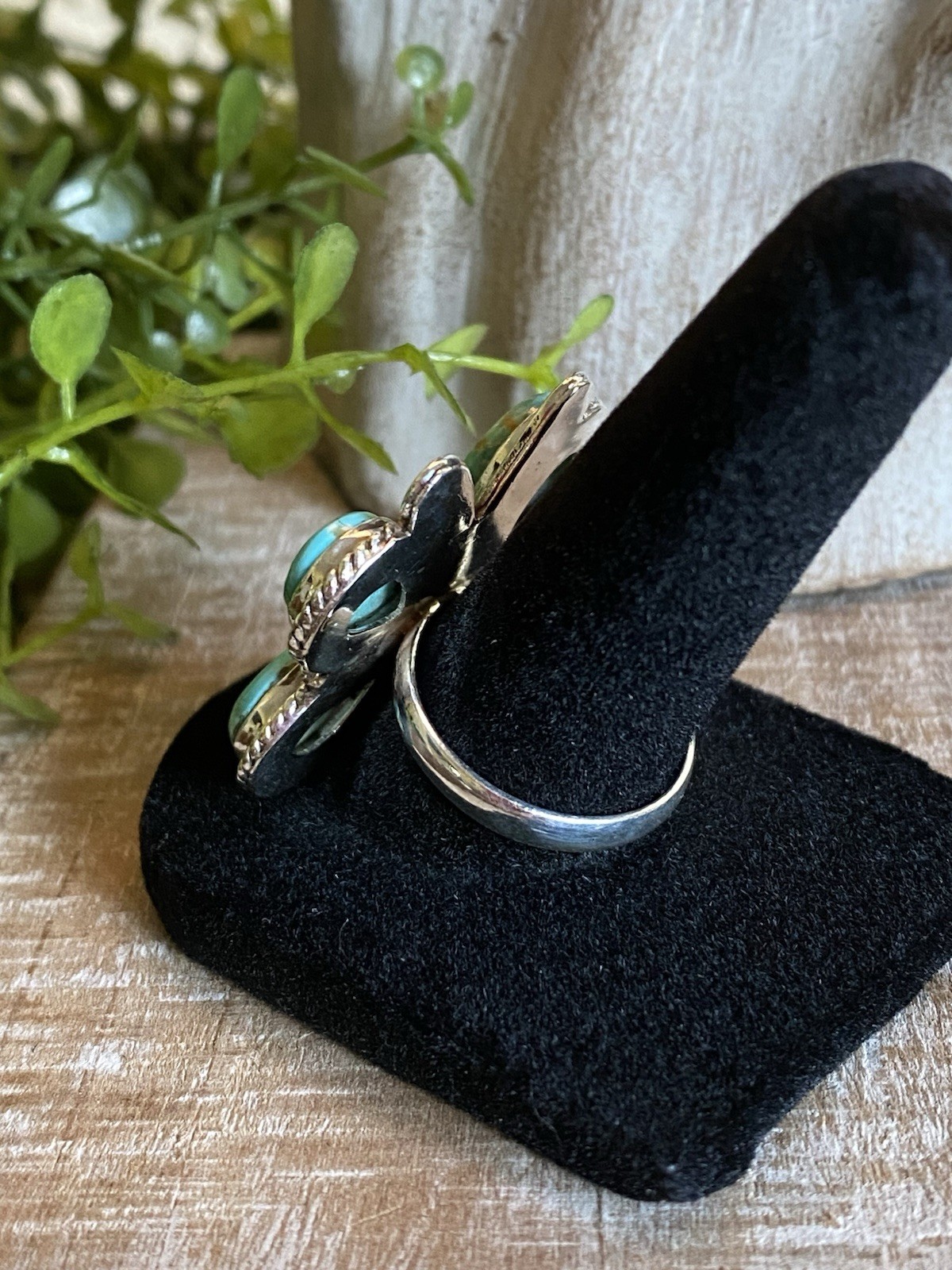 Kingman Turquoise Butterfly Statement Ring Sterling Southwestern Boho 8.25