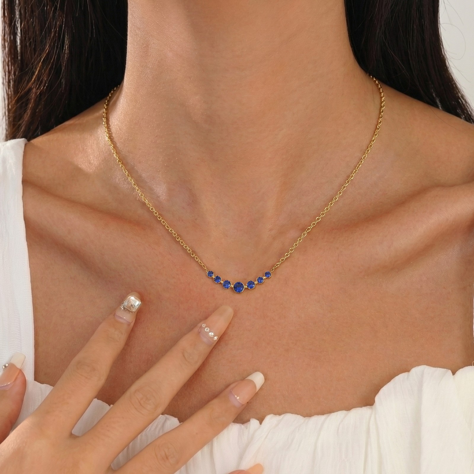 Blue Sapphire Necklace, September Birthstone Gemstone Bar Necklace For Women