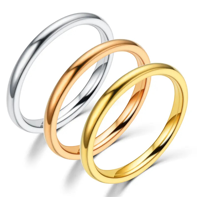 2mm Stainless Steel Gold Plated Stackable Ring Wedding Band Women Girls 3-12