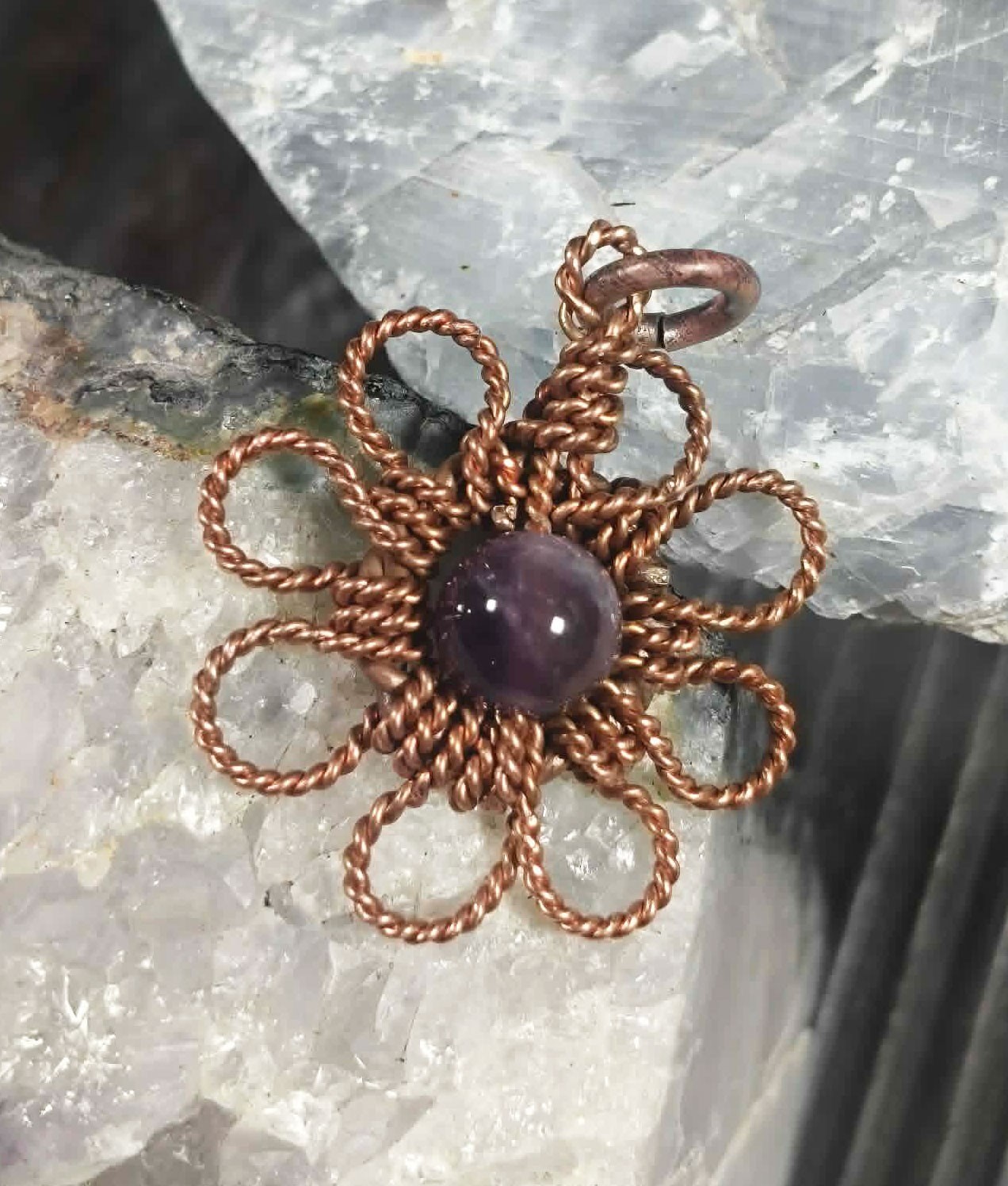 Flower Copper Pendant Daisy Mandala Amethyst Energy Lucky Jewelry #PM8