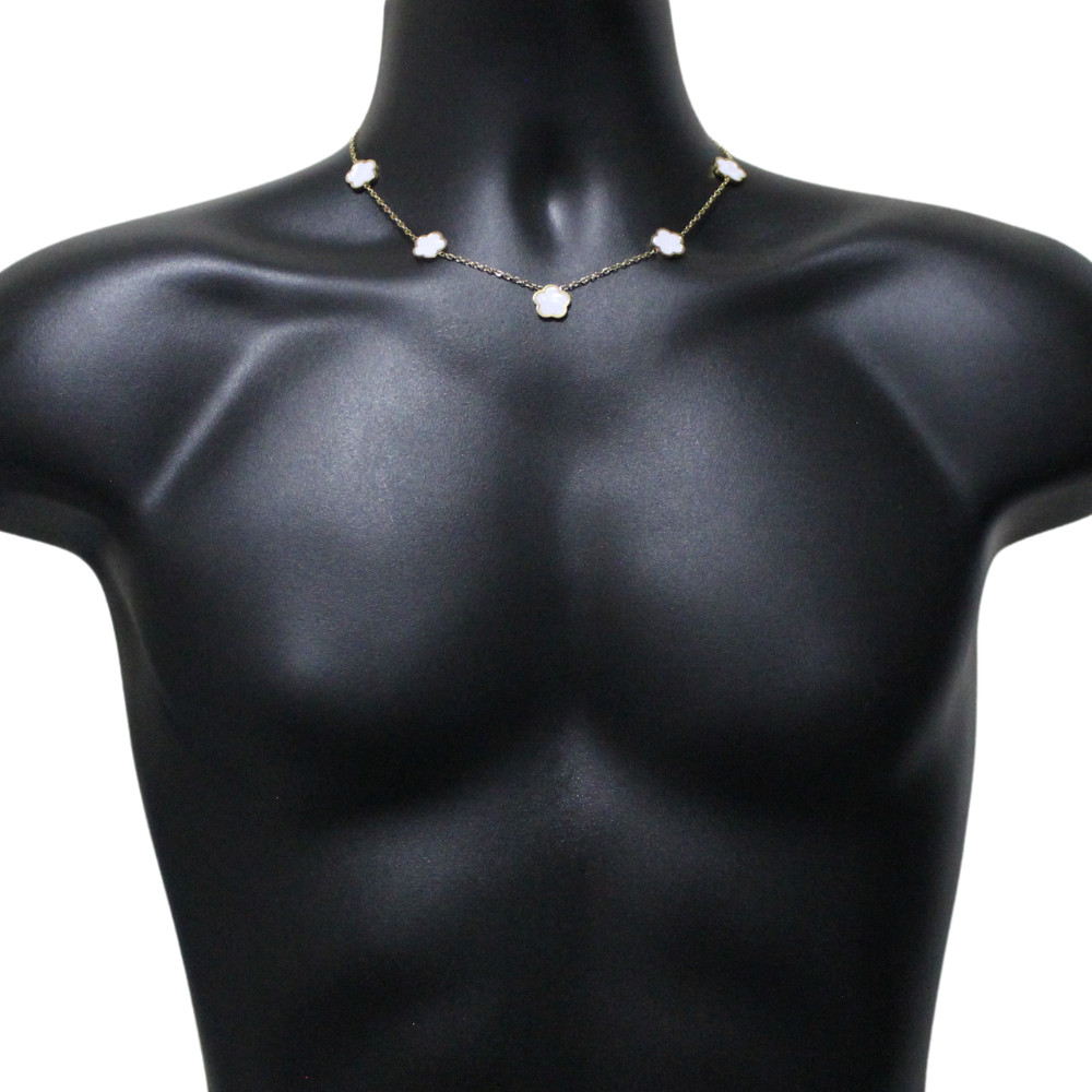 3pc StainlessSteel Five Leaf Clover Flower Necklace Set Tarnish Free Gold Plated