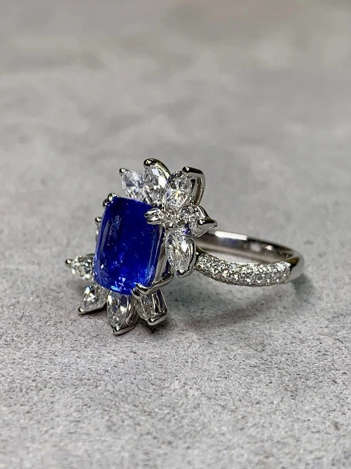 6.80 Ct Emerald Cut Natural Emerald & Diamond 14K White Gold Wedding Ring
