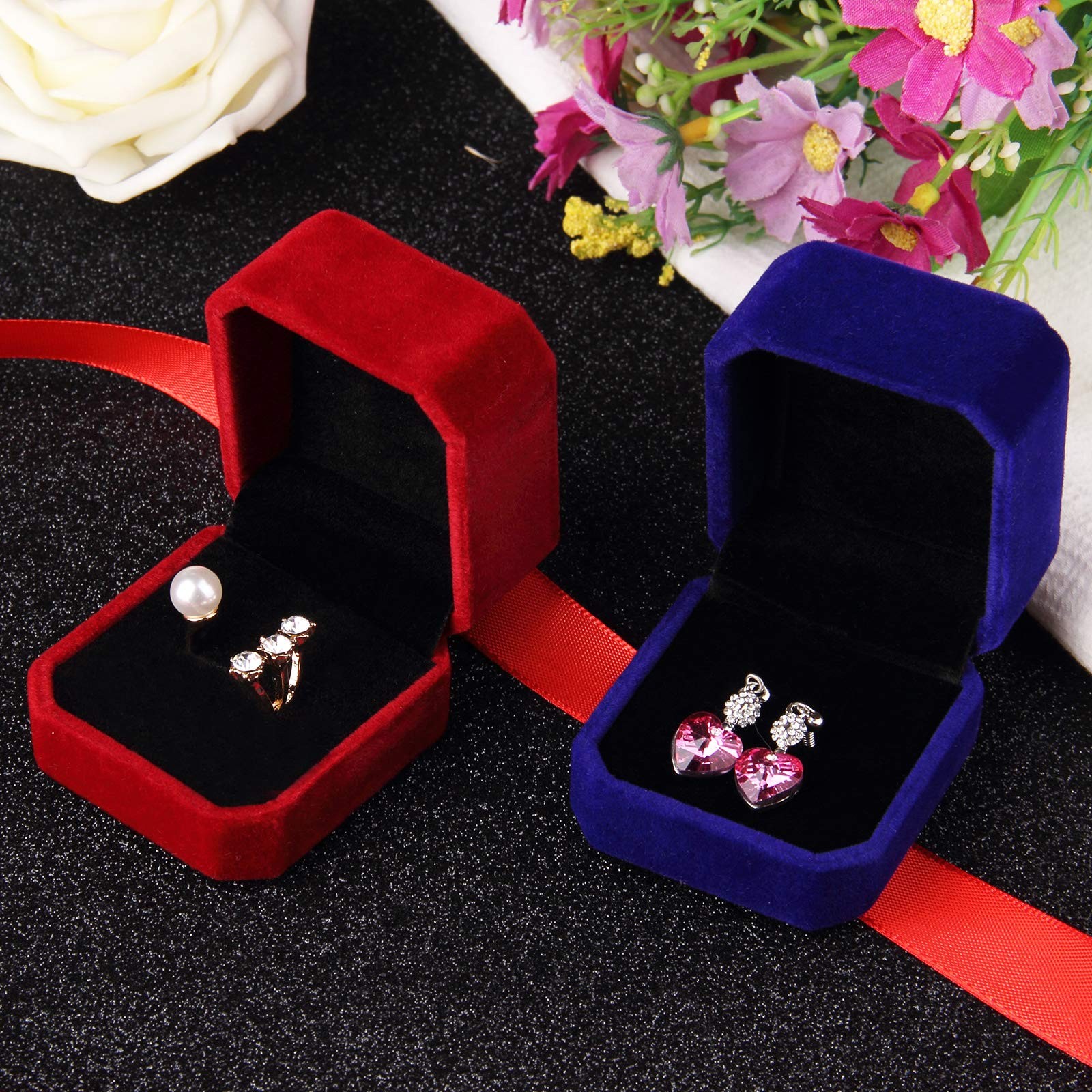 Lamoutor 9Pcs Velvet Ring Box Earring Box Jewelry Gift Box Assorted Color