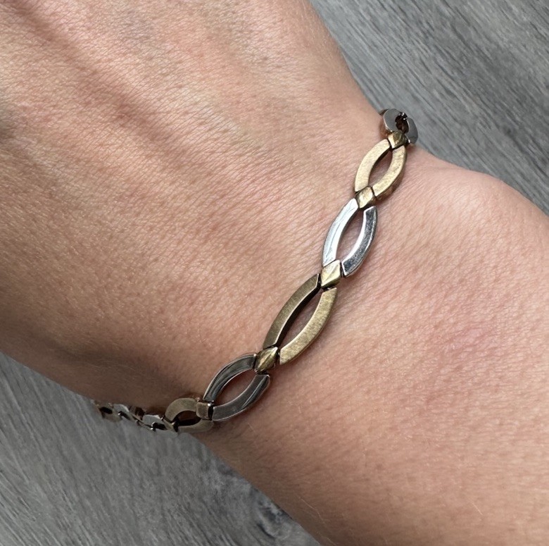925 Sterling Silver Two Tone Gold Oval Link Bracelet 7.5″ Classic Chain Design