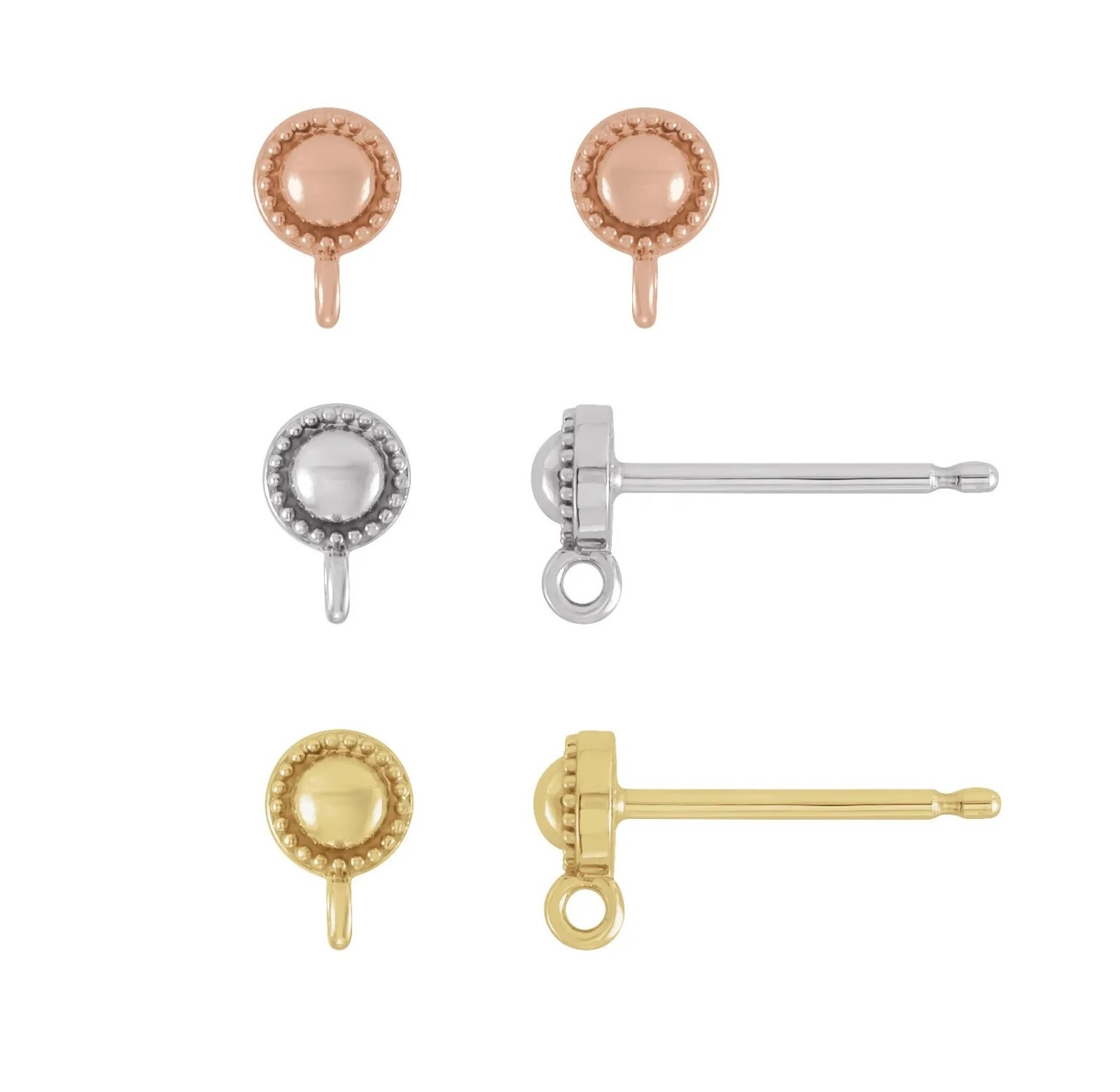 10K 14K 18K Gold 950T or 925 Silver Milgrain Ball Friction Post Stud Earring Top