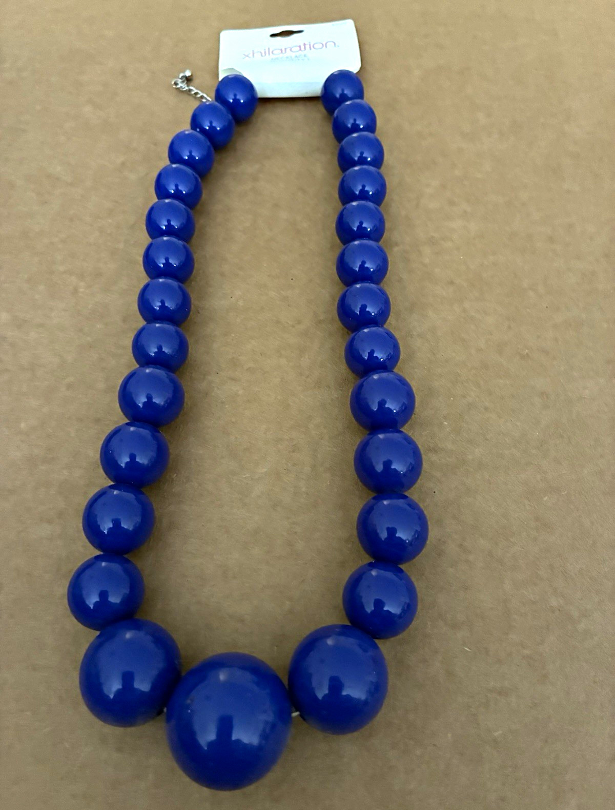 Xhilaration Blue Plastic Beaded Statement Necklace Ball/Bead Chain Adjustable