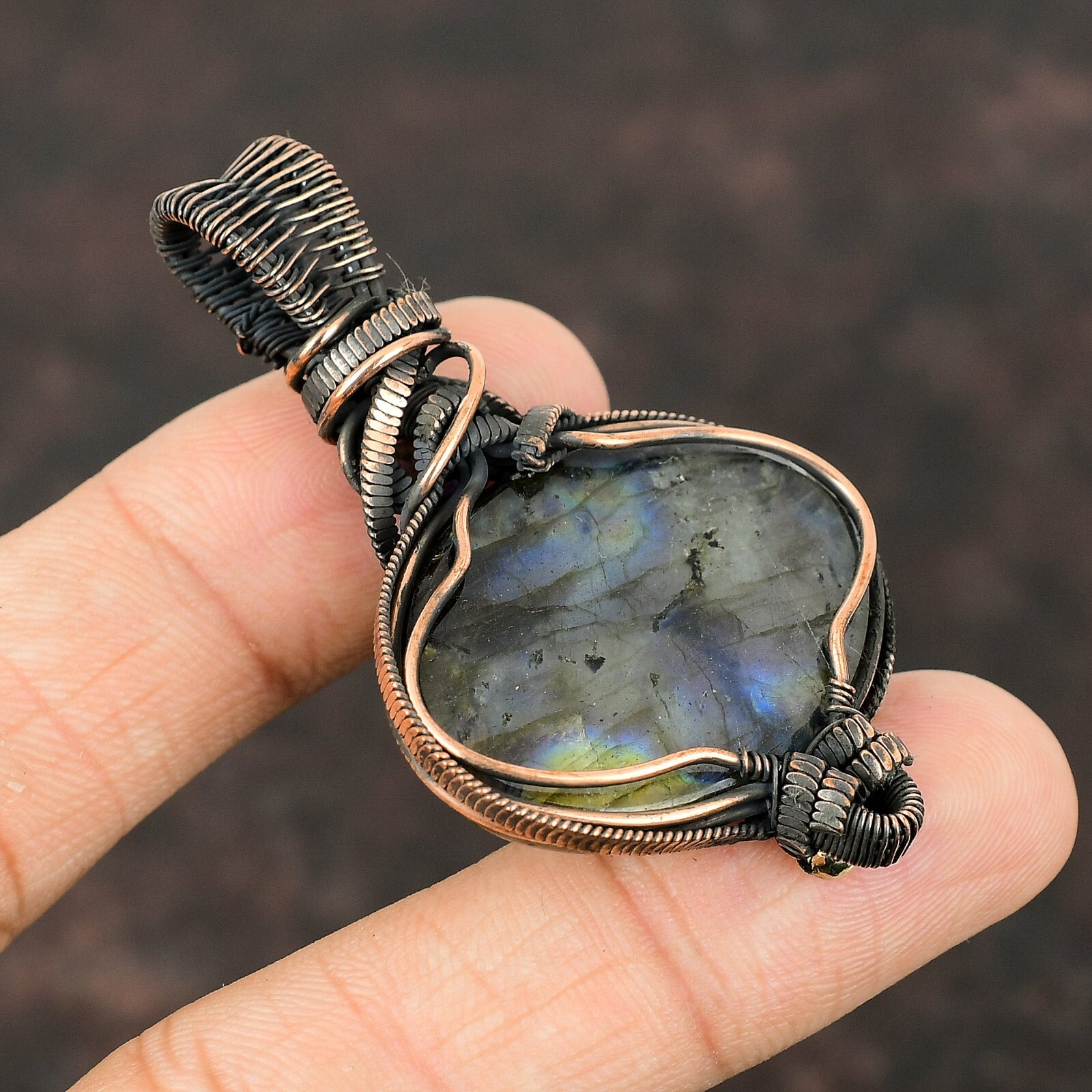 Labradorite Gemstone Jewelry Copper Gift For Bestie Wire Wrapped Pendant 2.44″