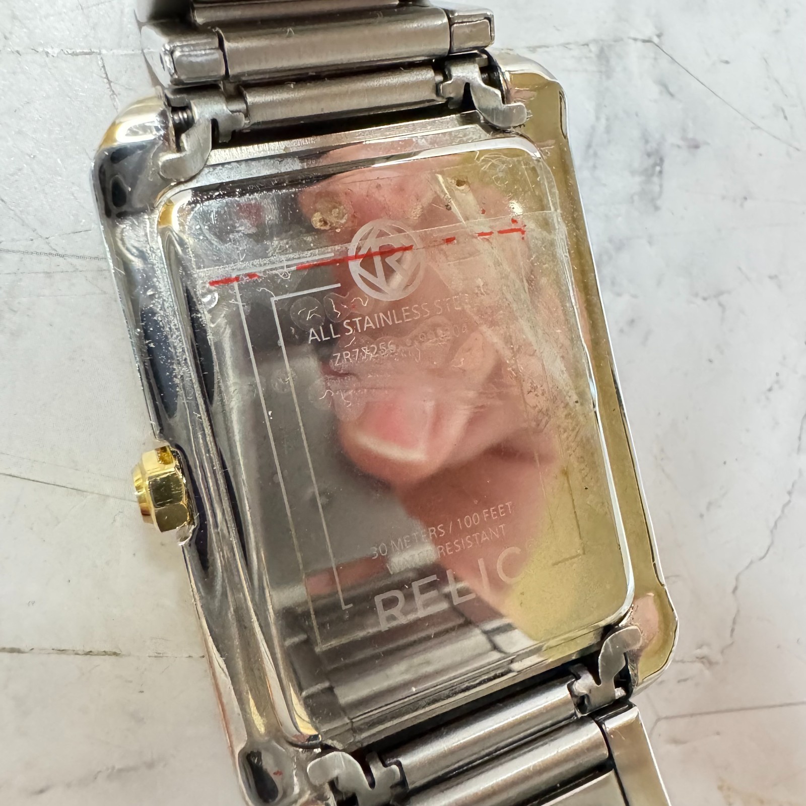 Relic by Fossil Men’s Watch Rectangle Black Gold Tone ZR77256 Dress Formal EUC