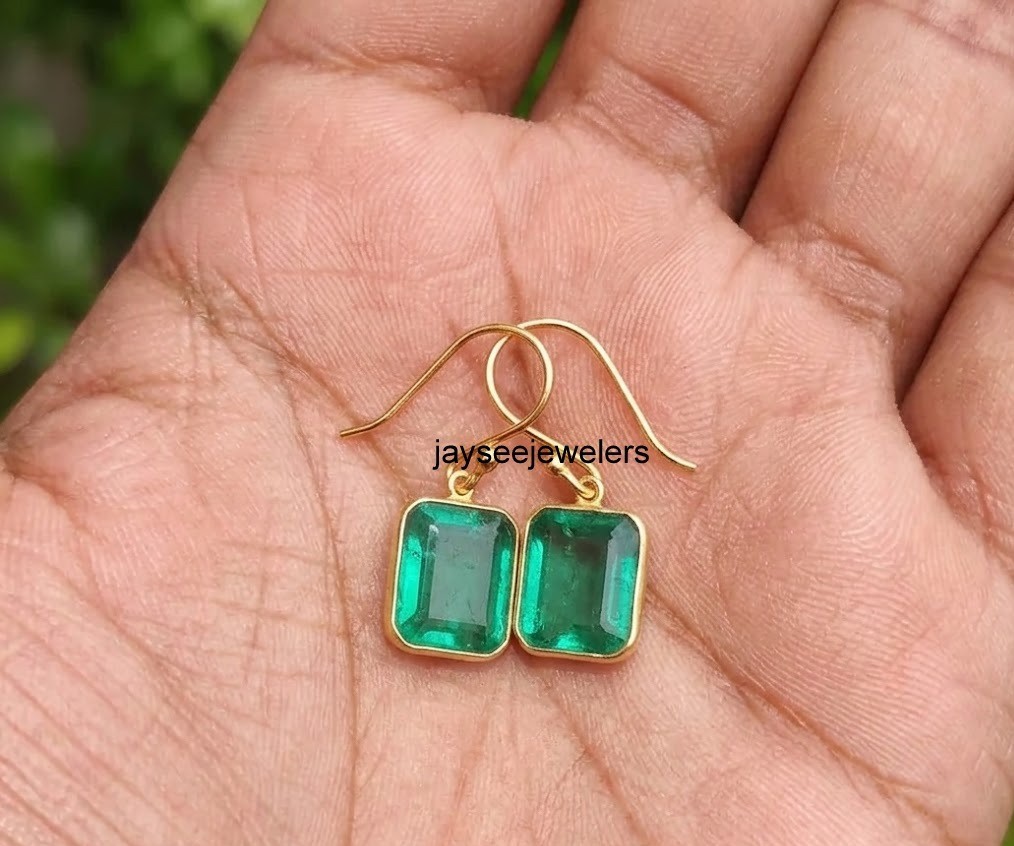 925 Sterling Silver Natural Emerald Hoop Earring Jewelry Gift For Engagement