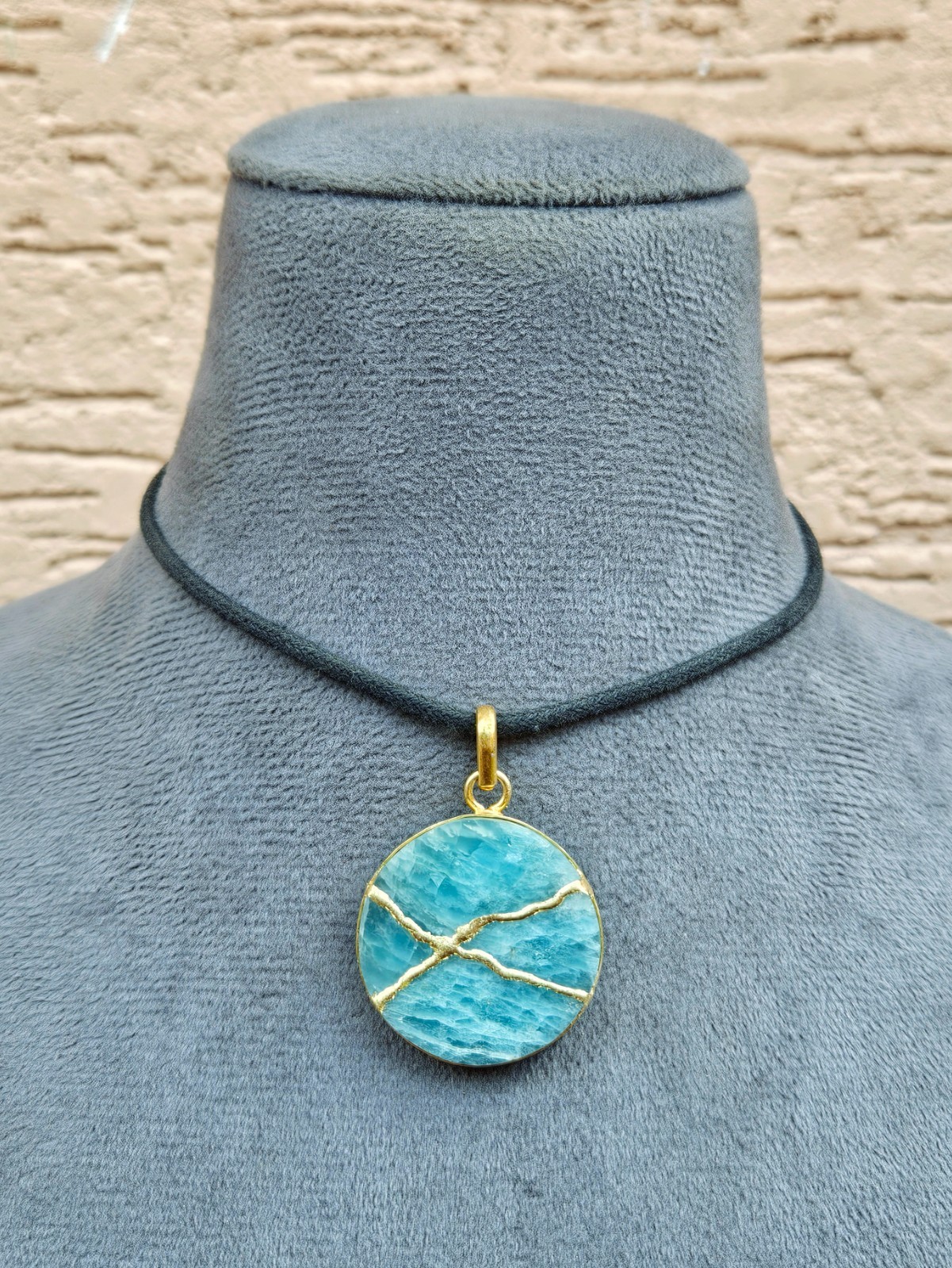 AQUAMARINE NECKLACE KINTSUGI Initial Necklace Gold Engraved Gold Plated Chain