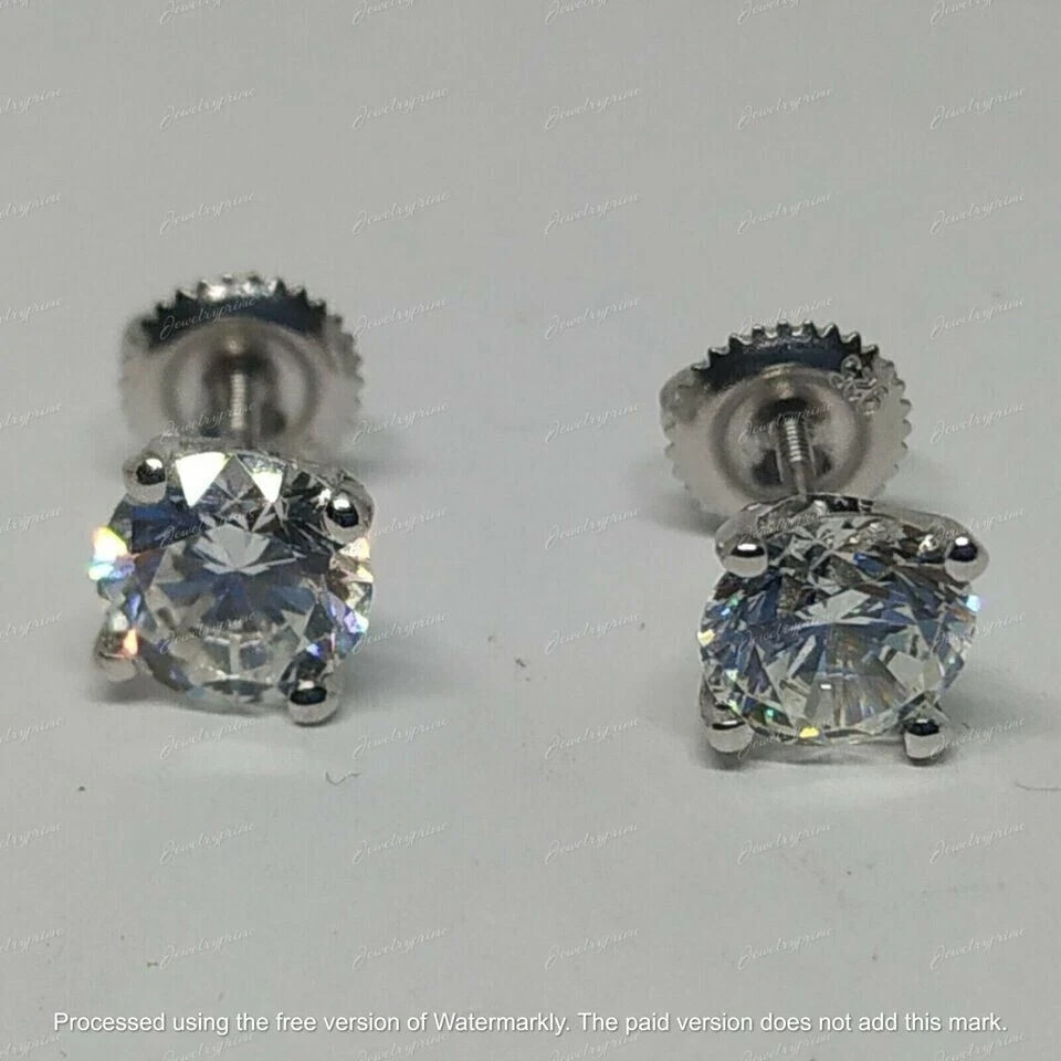 1.50t Round Lab Created Diamond Solitaire Stud Earrings 14K White Gold Finish