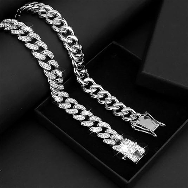 Mens Cuban Link Chain Cuban Necklace Silver Chain Diamond Chains for Men 18 inch
