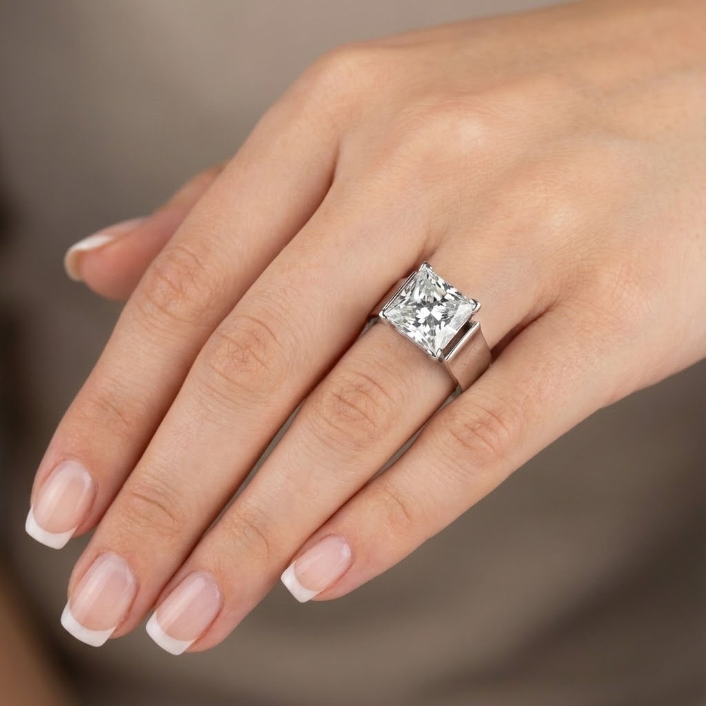 Solitaire Engagement Ring 18K Gold 3.09 Carat Princess Lab-Grown Diamond H VS1