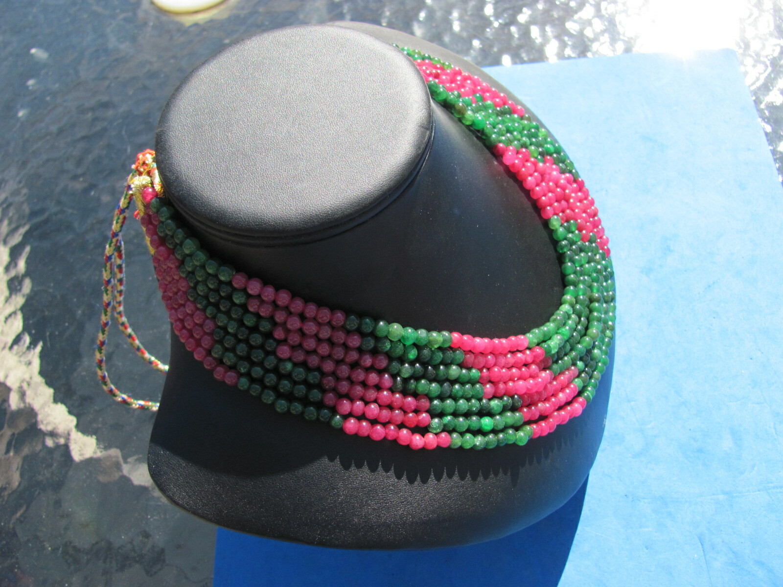 FANTASTIC RUBY /Emerald 7 line necklace 18 inches to 36 inches adjustable