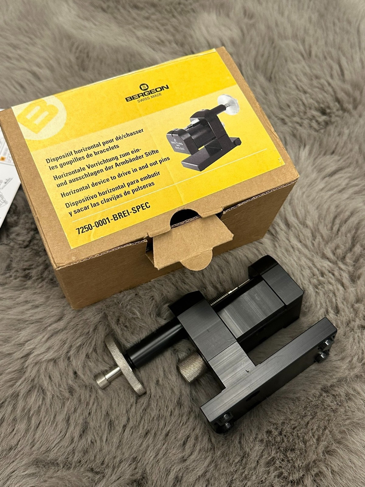 Bergeon 7250 Horizontal Device For Driving In And Out Bracelet Pins Swiss Made