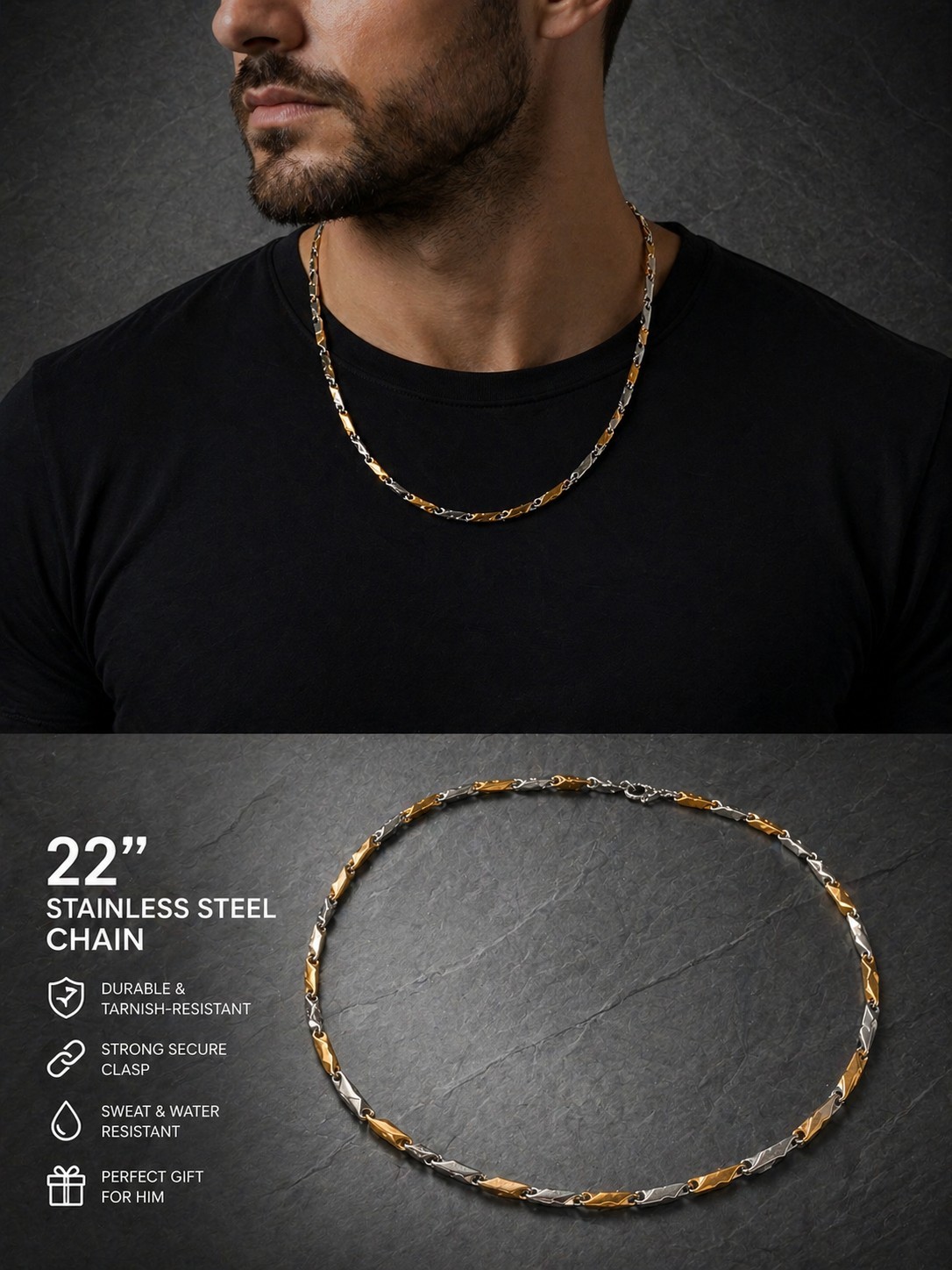Men’s 22-in Two-tone Stainless Steel Chain