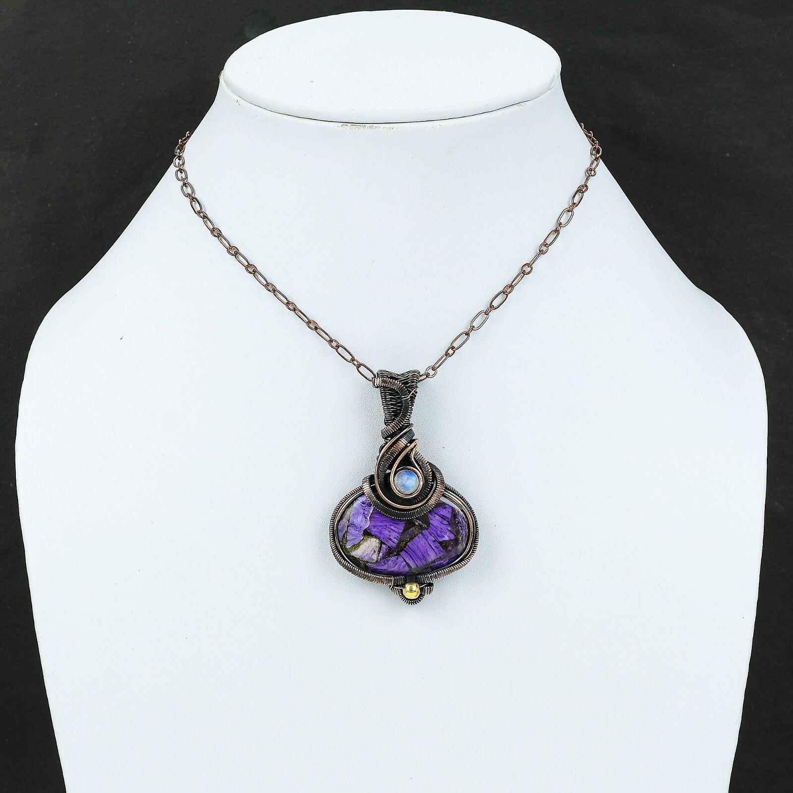 Women Day Gift Russian Charoite Wire Wrapped Pendant Copper For Women 2.36″