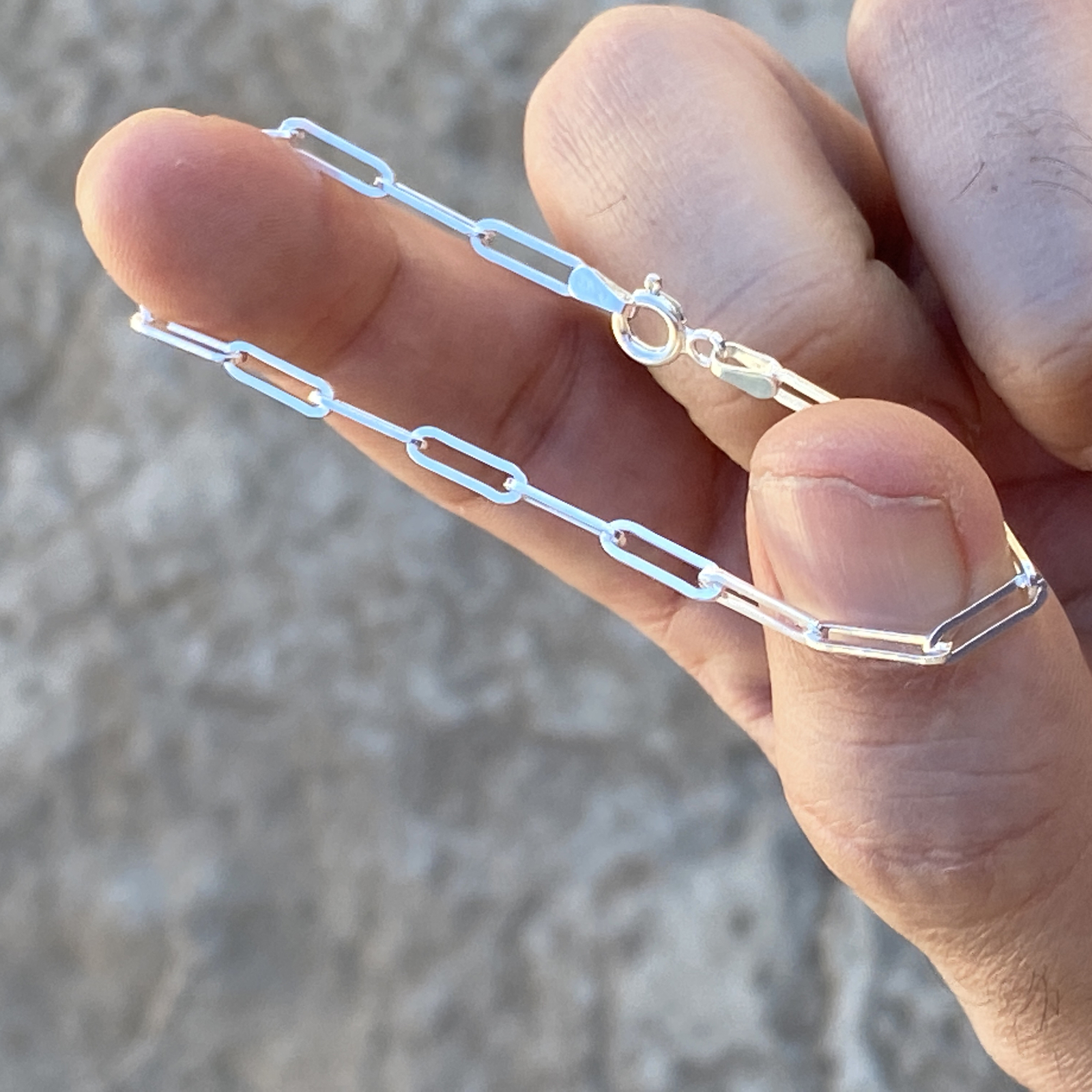 Real Solid 925 Sterling Silver Paperclip Bracelet Italy Paper Clip 6.5″-8″ 3MM