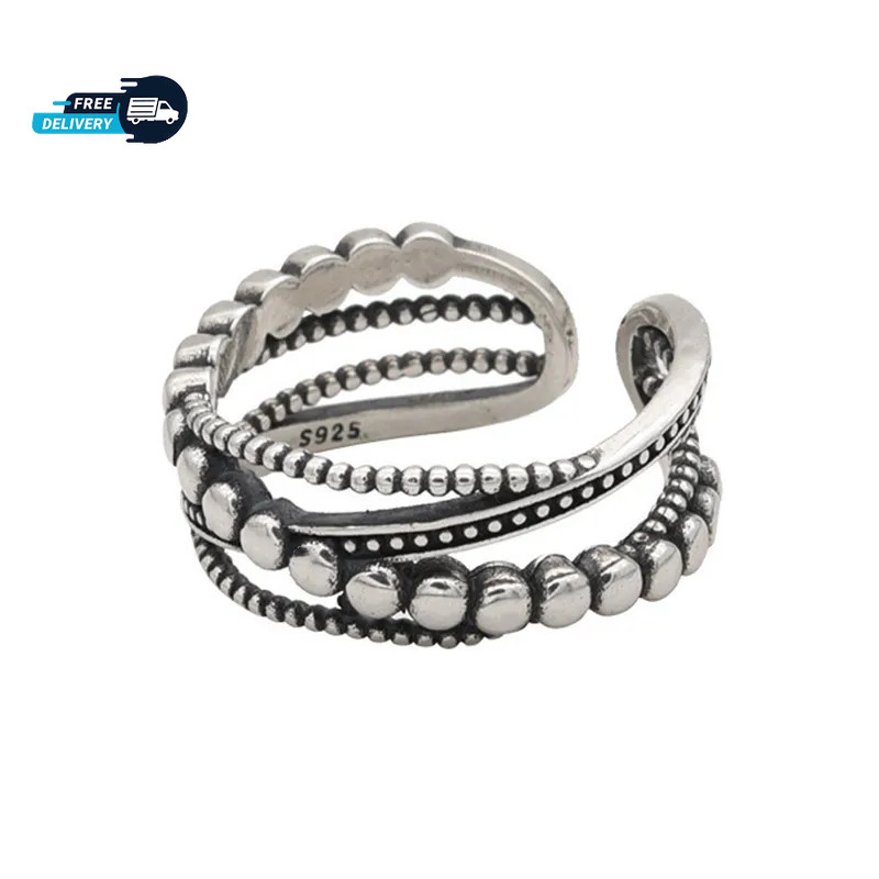 925 Sterling Silver Overlapping Ball Ring Adjustable Women Wedding Jewelry