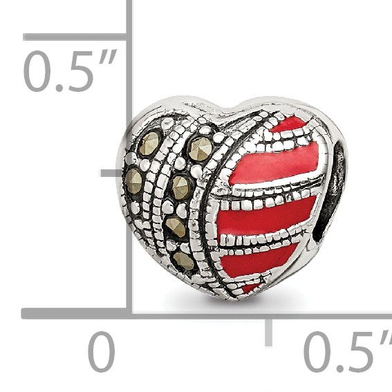 Silver Reflections Marcasite & Enameled Heart Bead QRS2663