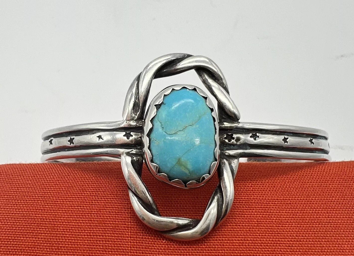 Indigenous American Sterling & Turquoise Cuff Vintage 70’s Signed 20.11 Grams