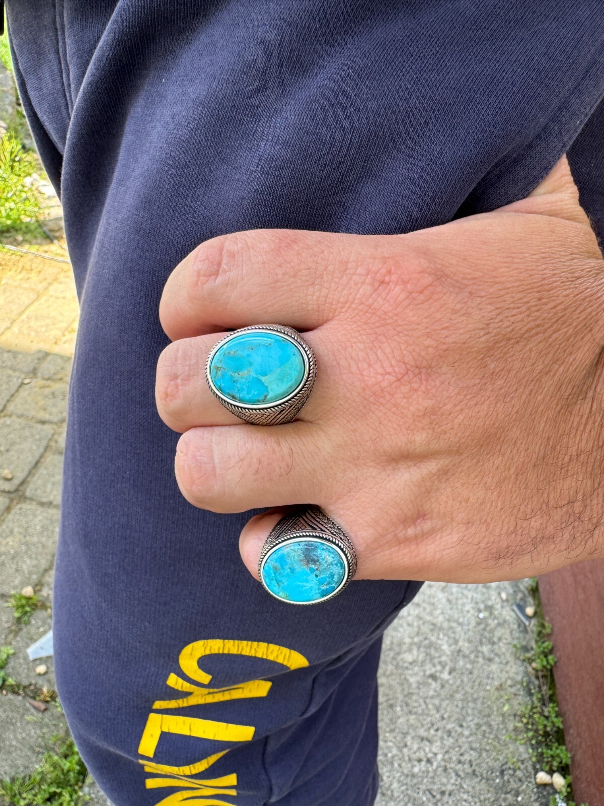 Natural Turquoise Mens Real Solid 925 Silver Handmade Oval Native American Ring
