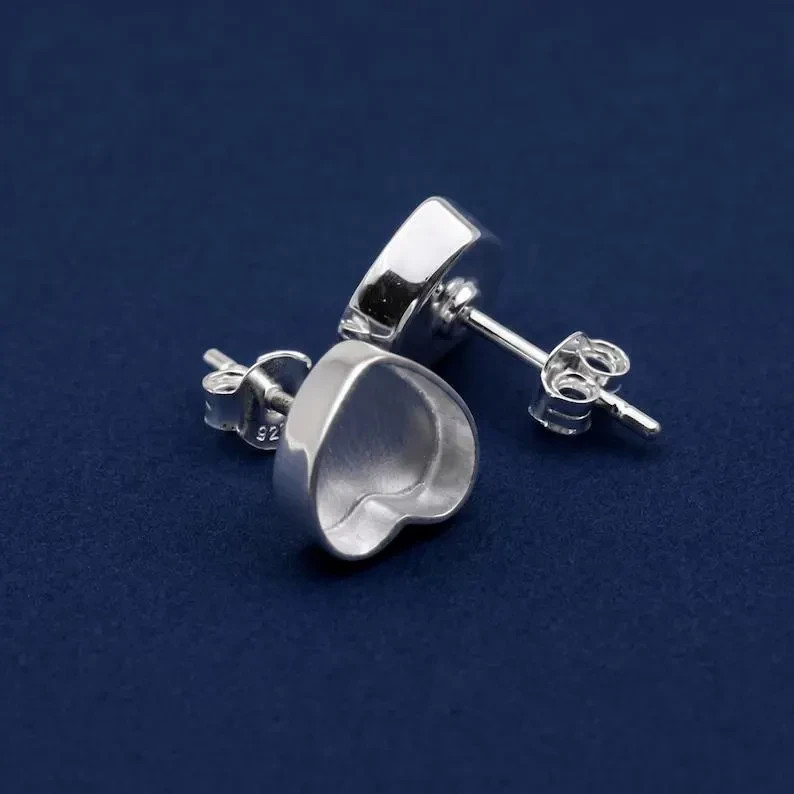 Solid 925 Sterling Silver 3mm Heart Bezel Cup Stud Earrings Handmade Jewelry
