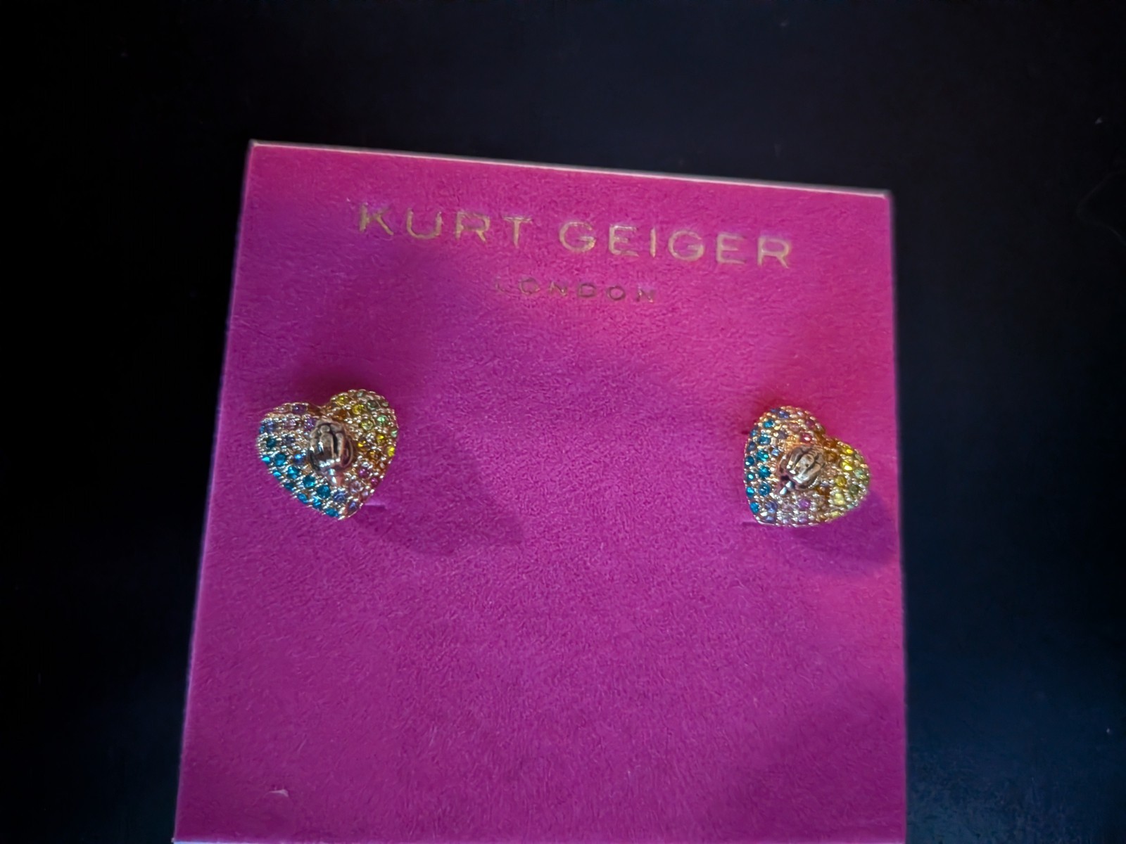 Kurt Geiger Rainbow 🌈 Heart Small Bird Post Earrings NEW W TAG Pretty!