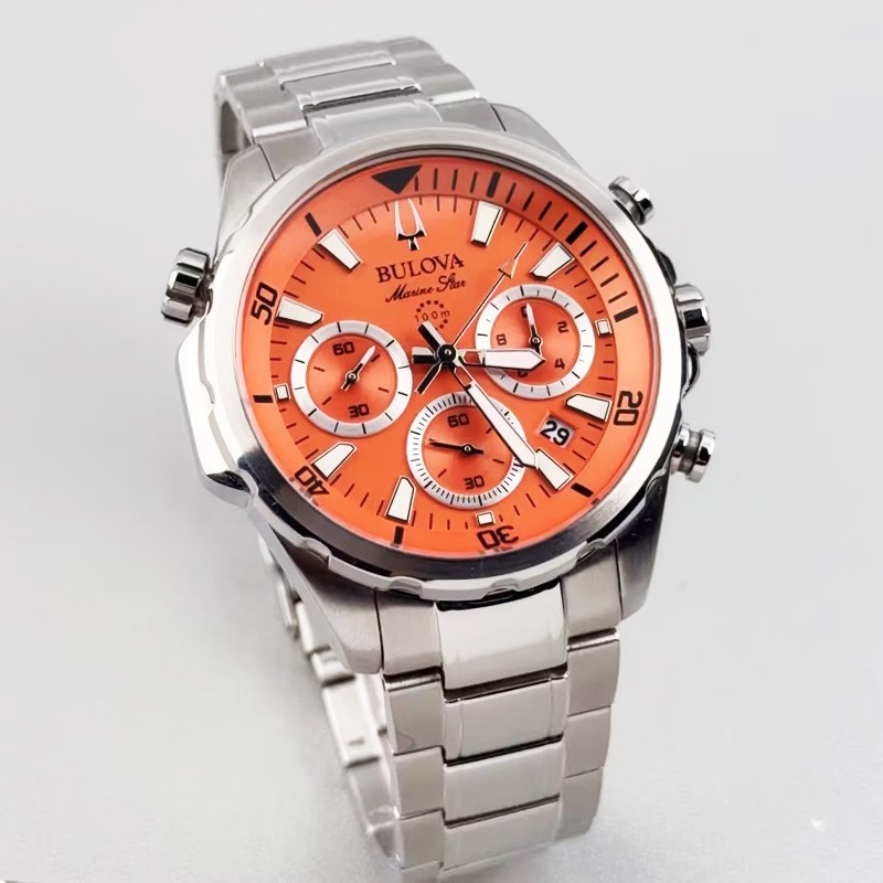 Bulova Marine Star Orange Dial Men’s Chronograph Quartz Watch 43MM 96B395