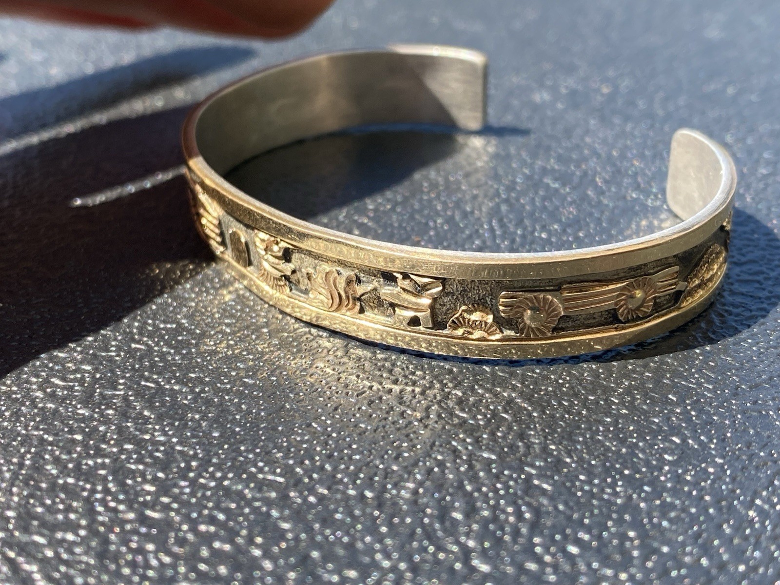 12K Gold Filled Sterling Silver Cuff Becenti Jr BCT Native American Story Teller