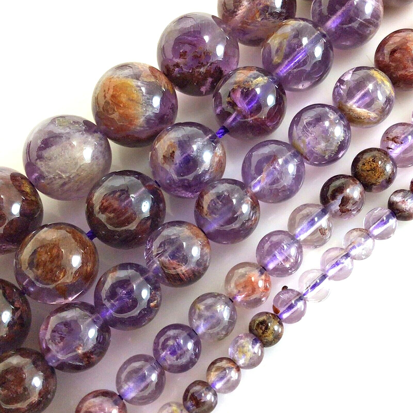 Natural Super Seven7 Melody Amethyst Round Bead 15″ strand 4mm 6mm 8mm 10 12mm