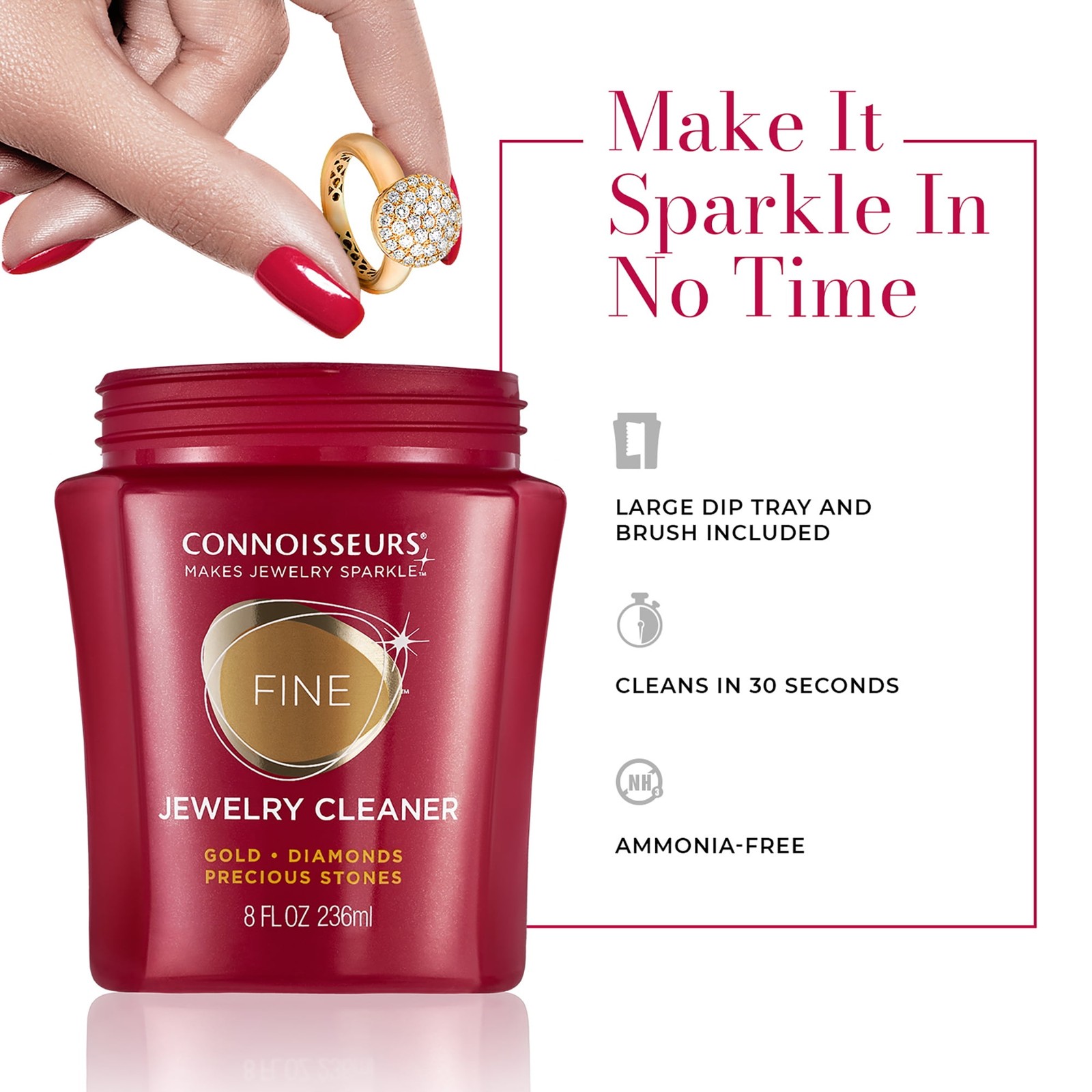 Fine Jewelry Cleaner Solution Gold Diamonds Platinum & Gemstones 8 fl oz