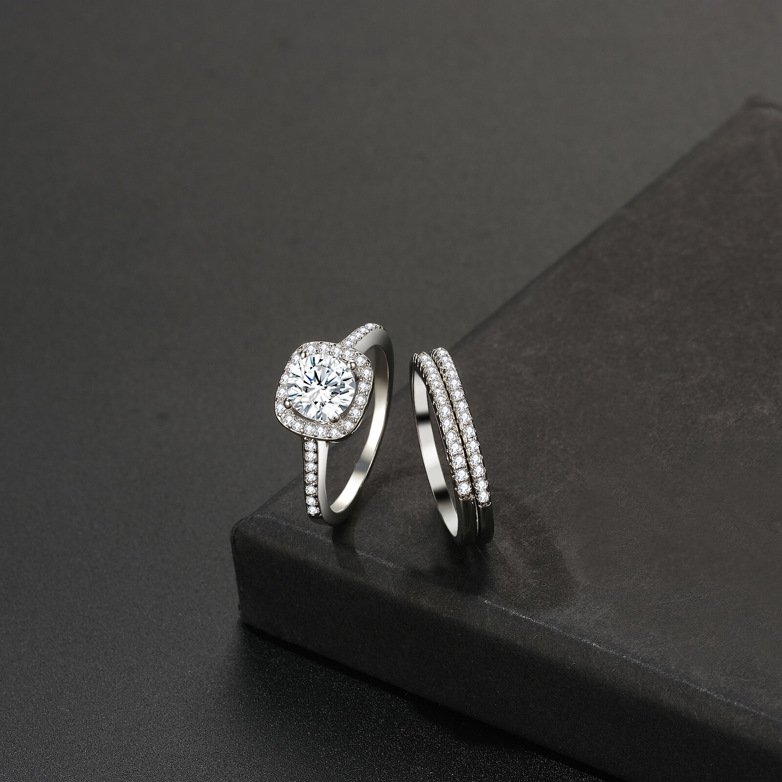 His Hers Simple Vintage CZ Eternity Ring Band Set Couple Matching Promise Rings