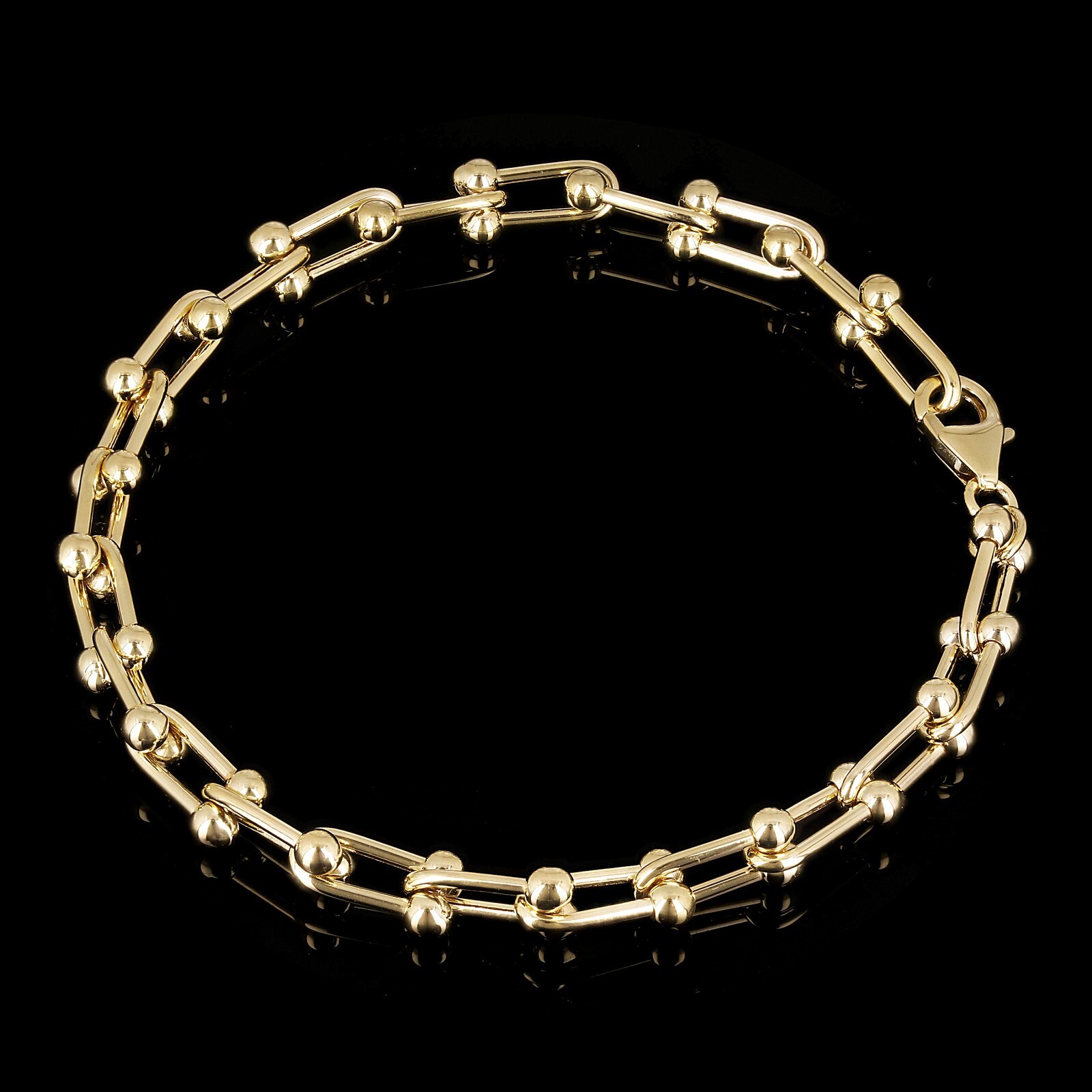 Italian 14k Yellow Gold Semi-Solid U-Link Chain Bracelet 7.5″ 6mm 7.6 grams