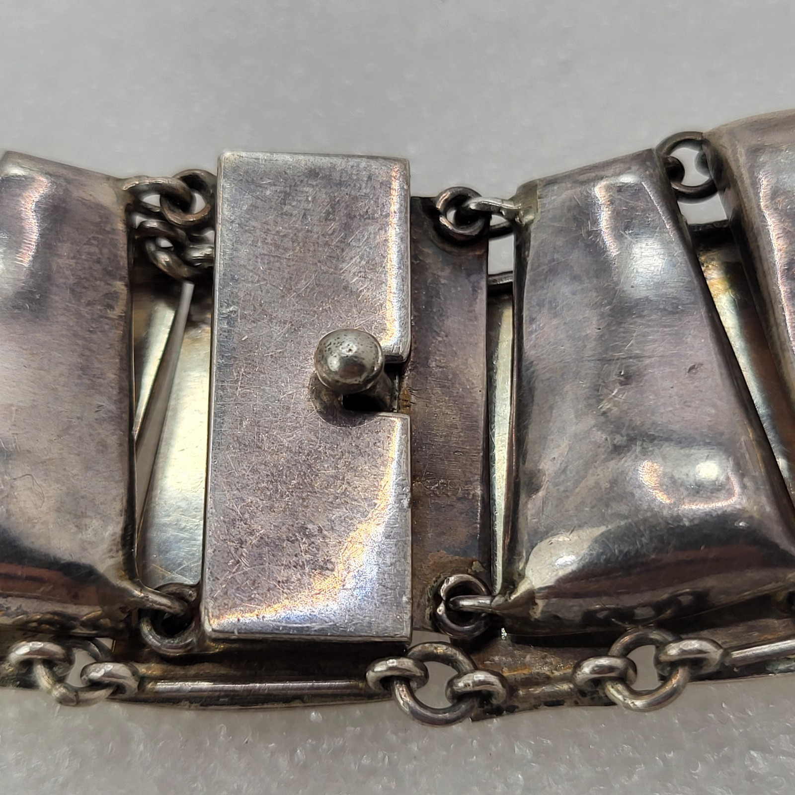 Taxco Mexico Thumbprint Bracelet Sterling Silver 925 SZ 6.5 Signed Stamped