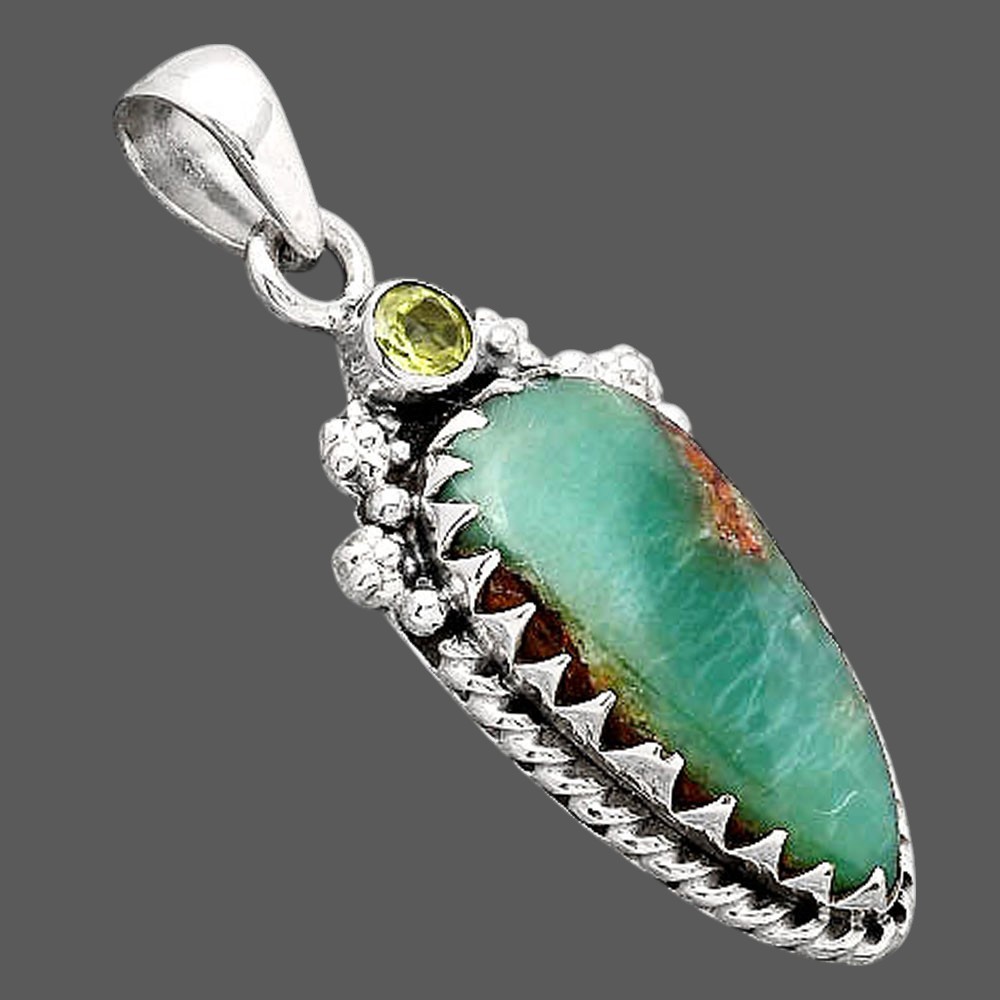 Boulder Chrysoprase and Peridot 925 Sterling Silver Pendant Jewelry P-1482