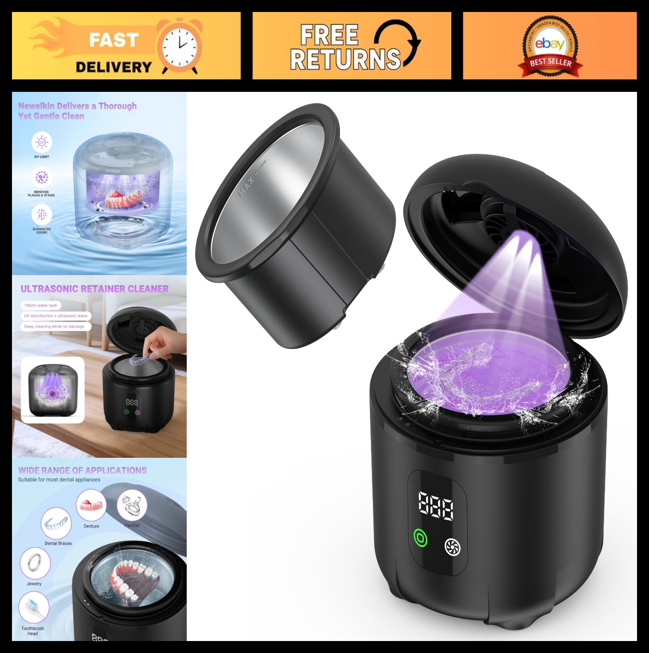 Portable Ultrasonic Cleaner 25W – Multi-Mode 45KHz for Dentures, Braces, Jewelry