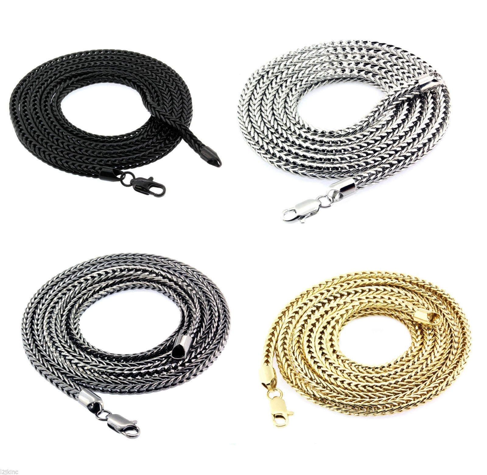 Black, Gold Plated ,Rhodium, Gun 3mm Franco Chain Necklace Hip-Hop Chain
