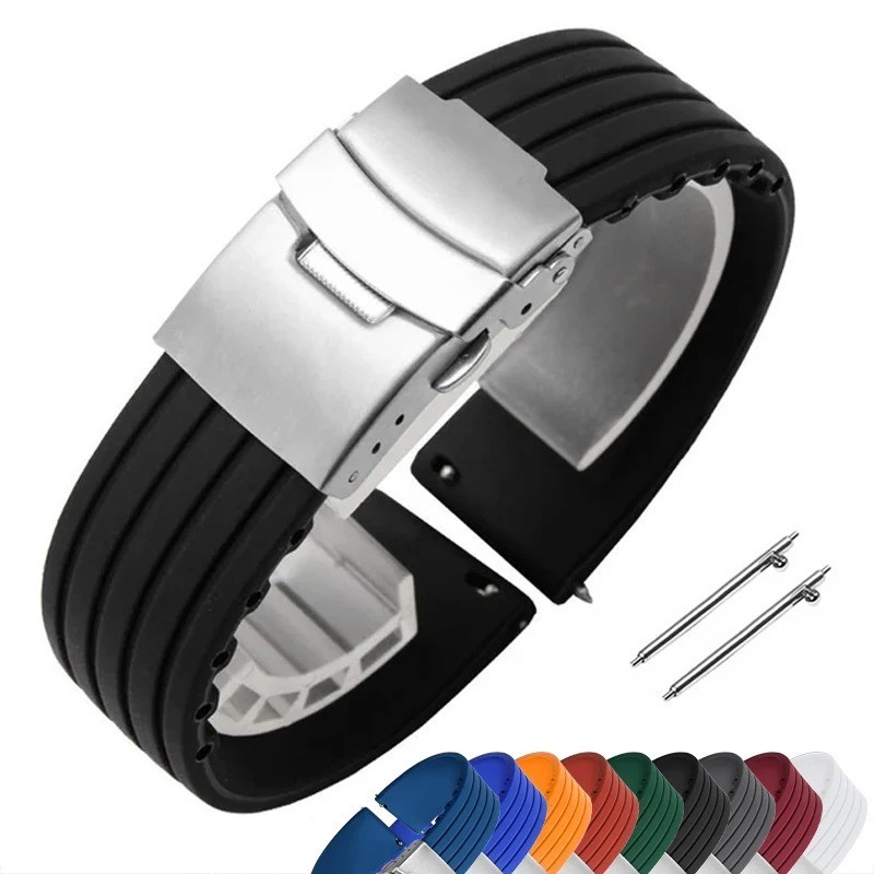 Silicone Rubber Watch Strap Band Waterproof Deployment Clasp 18mm 20mm 22mm 24mm