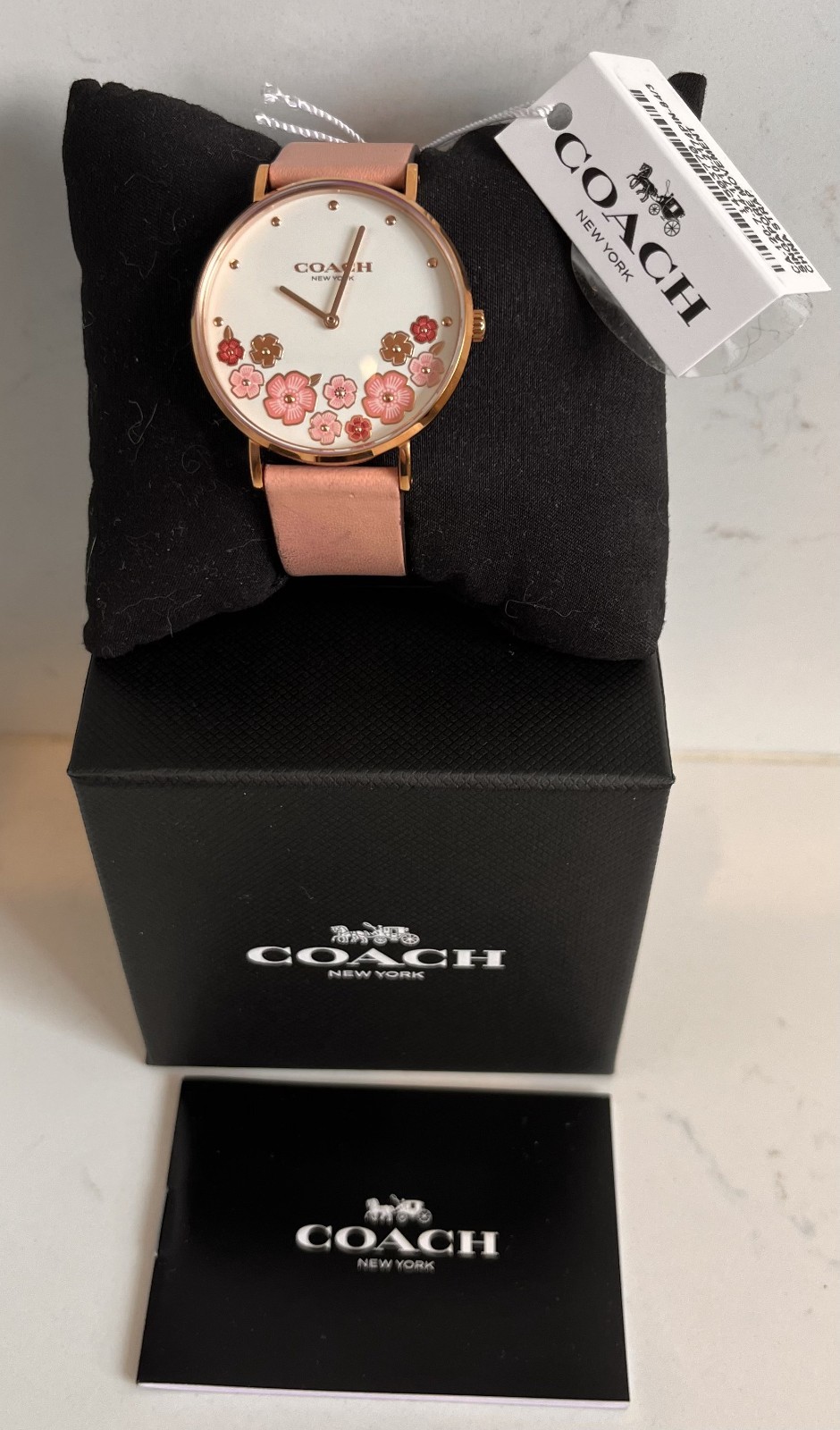 COACH Women’s Perry Blush Leather Strap Tea Rose Watch 36mm NWT