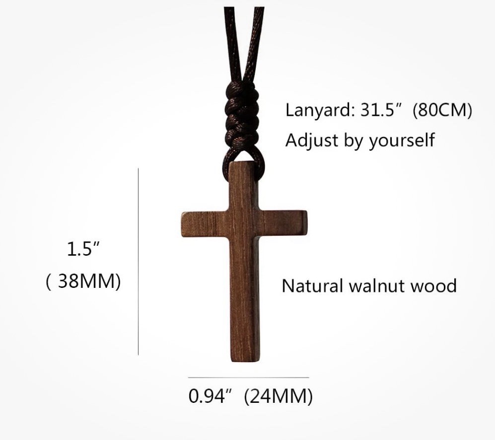 Natural Walnut Wood Cross Pendant Necklace for Men Women Gift Necklace Wooden…